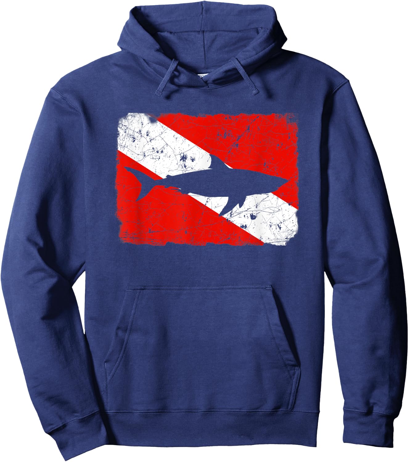 Shark Dive Flag / Vintage Distressed Divers Hoodie - Hoodie | Navy