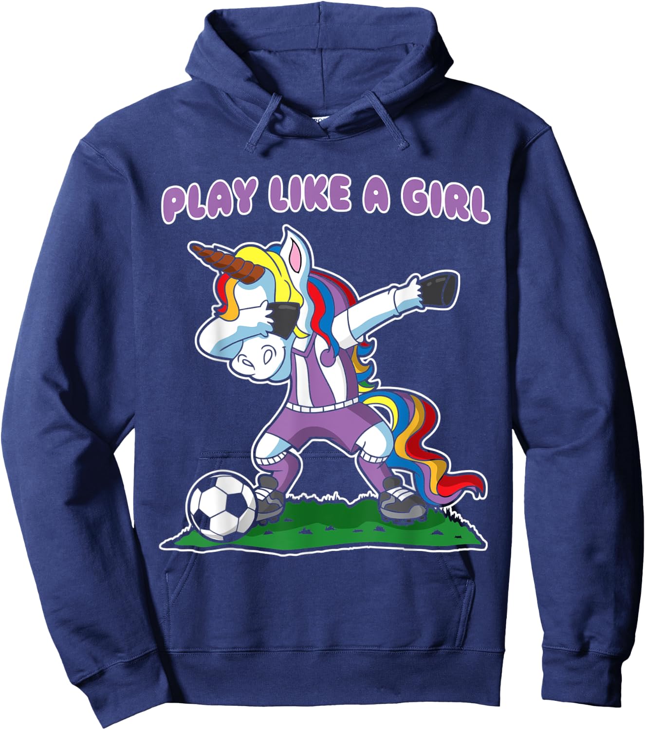 Soccer Unicorn Play Like A Girl Kids Girls Gift Hoodie - Hoodie | Navy