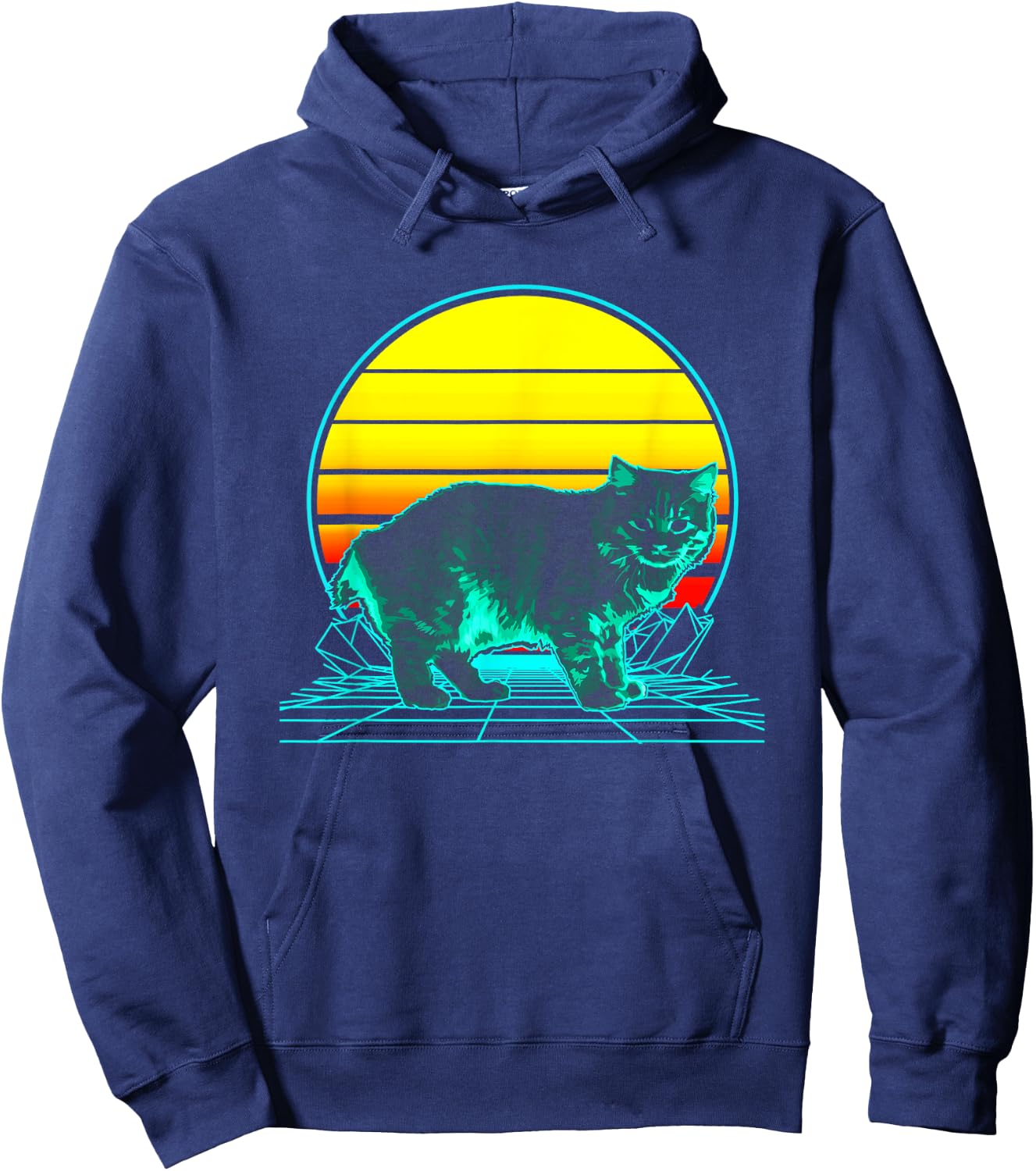 Retro Manx Cat Vaporwave Hoodie - Hoodie | Navy