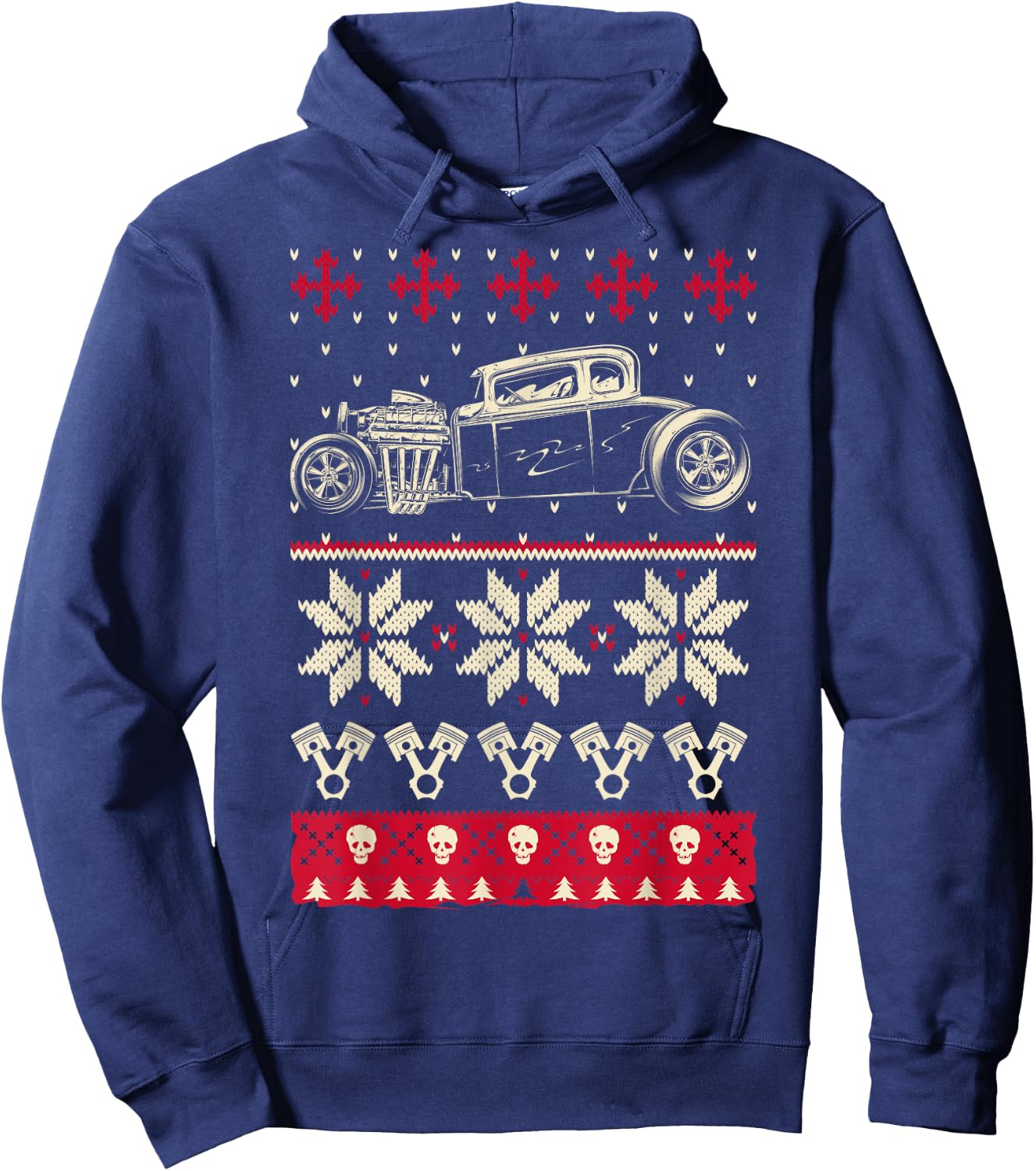 Ugly Hot Rod Christmas Sweater Style Hoodie - Hoodie | Navy