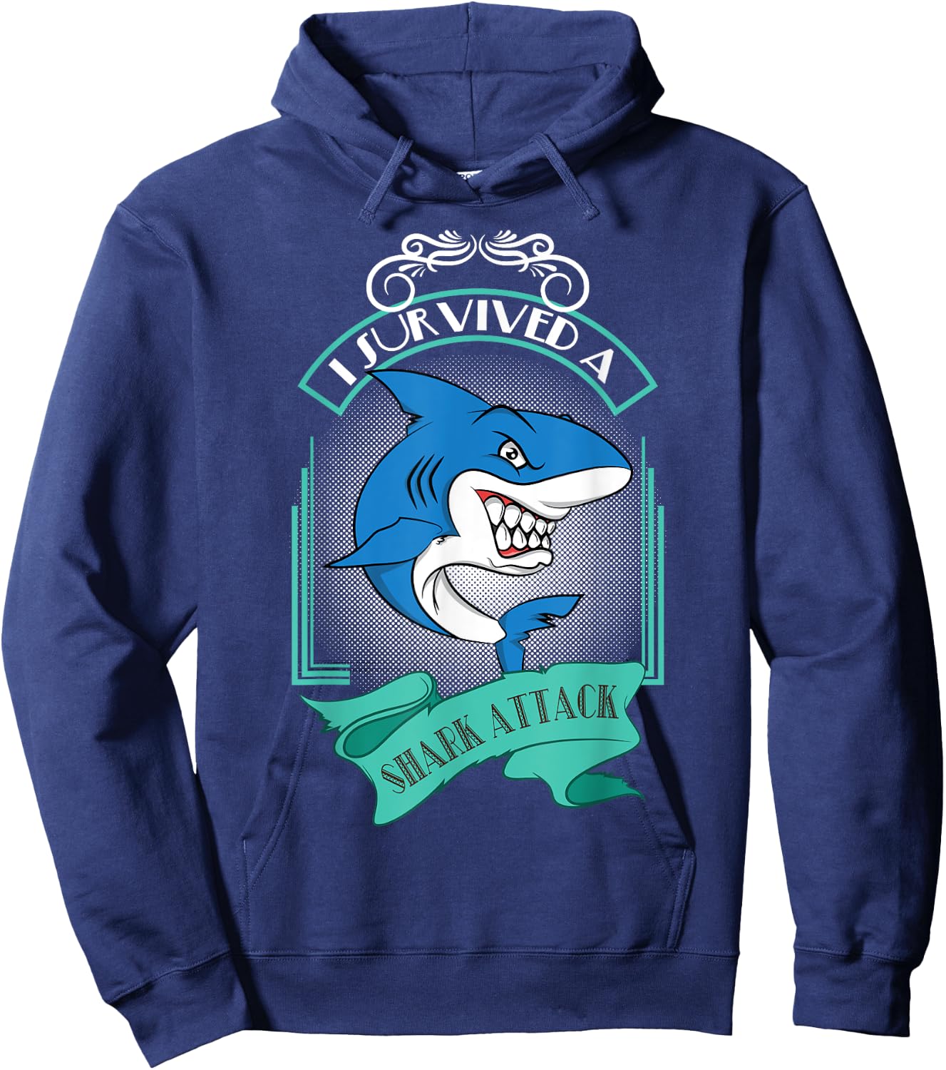 Shark Design - I Survived A Sharks Attack Hoodie - Hoodie | Navy