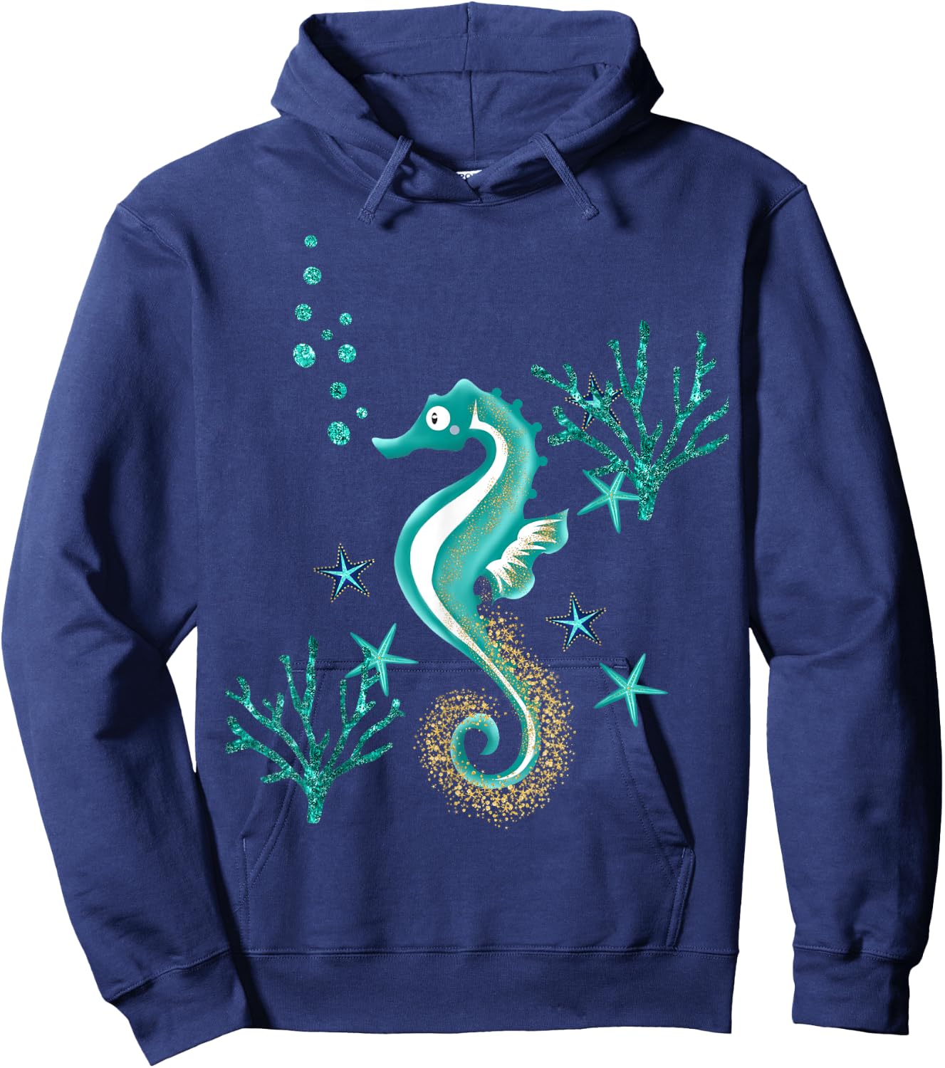 Turquoise Seahorse Ocean Design Hoodie - Hoodie | Navy