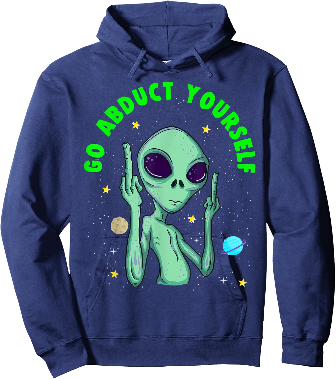 Funny Alien Middle Finger Flipping Double Birds Hoodie - Hoodie | Navy