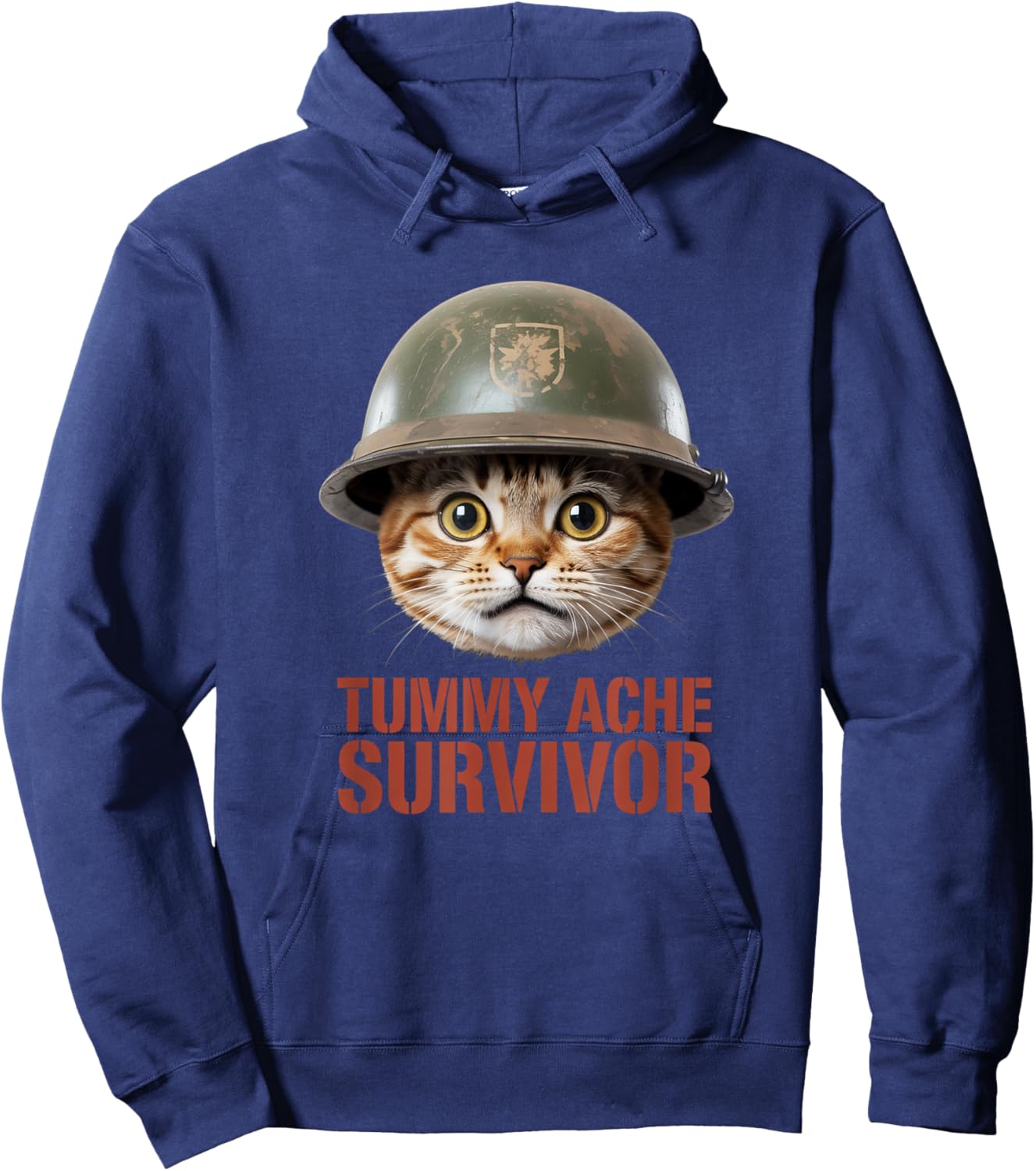 Tummy Ache Survivor Cat Meme Graphic Funny Cat Hoodie - Hoodie | Navy