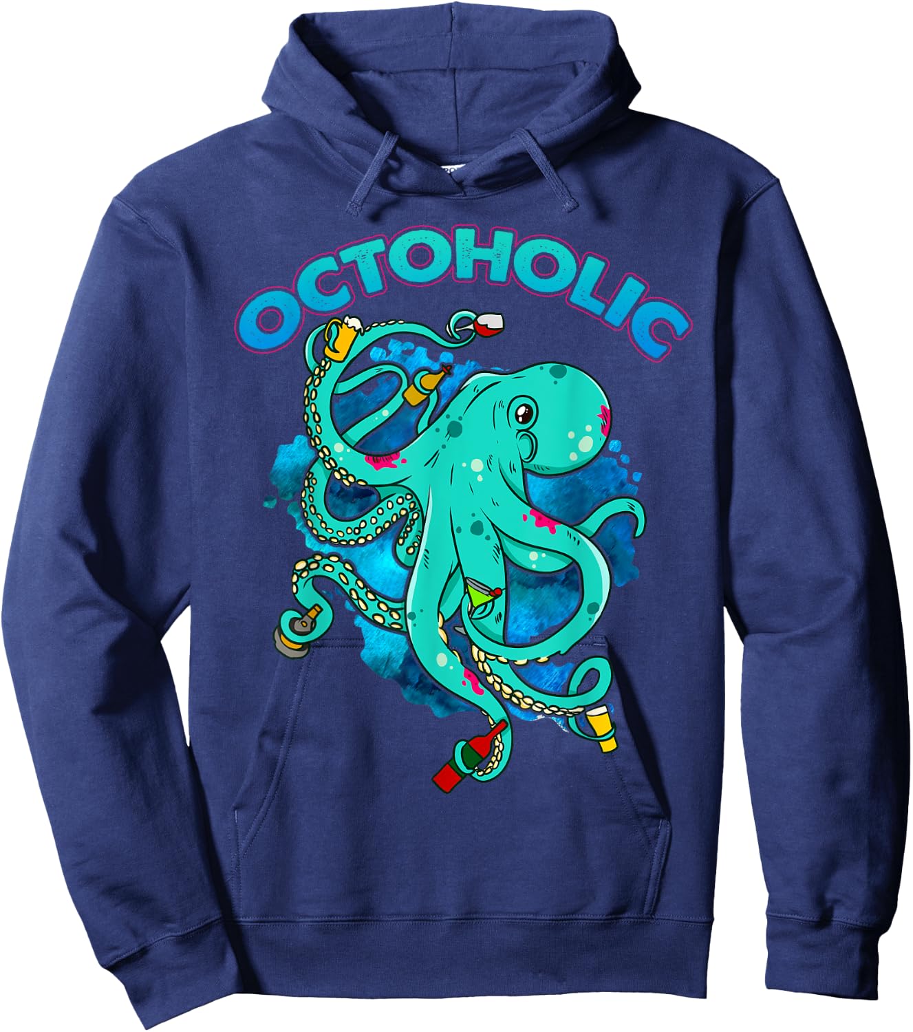 Octoholic Funny Octopus Drinking Hoodie - Hoodie | Navy