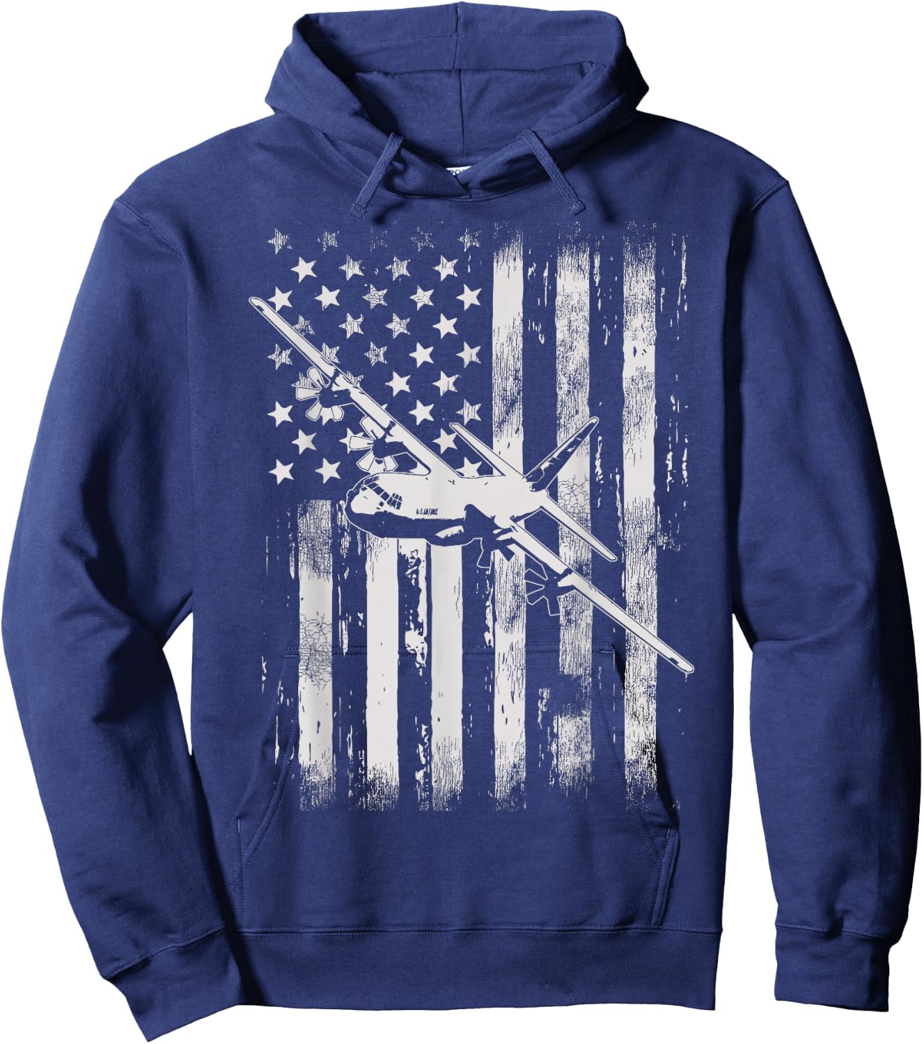 C-130 Hercules Military Aircraft American Flag Hoodie - Hoodie | Navy