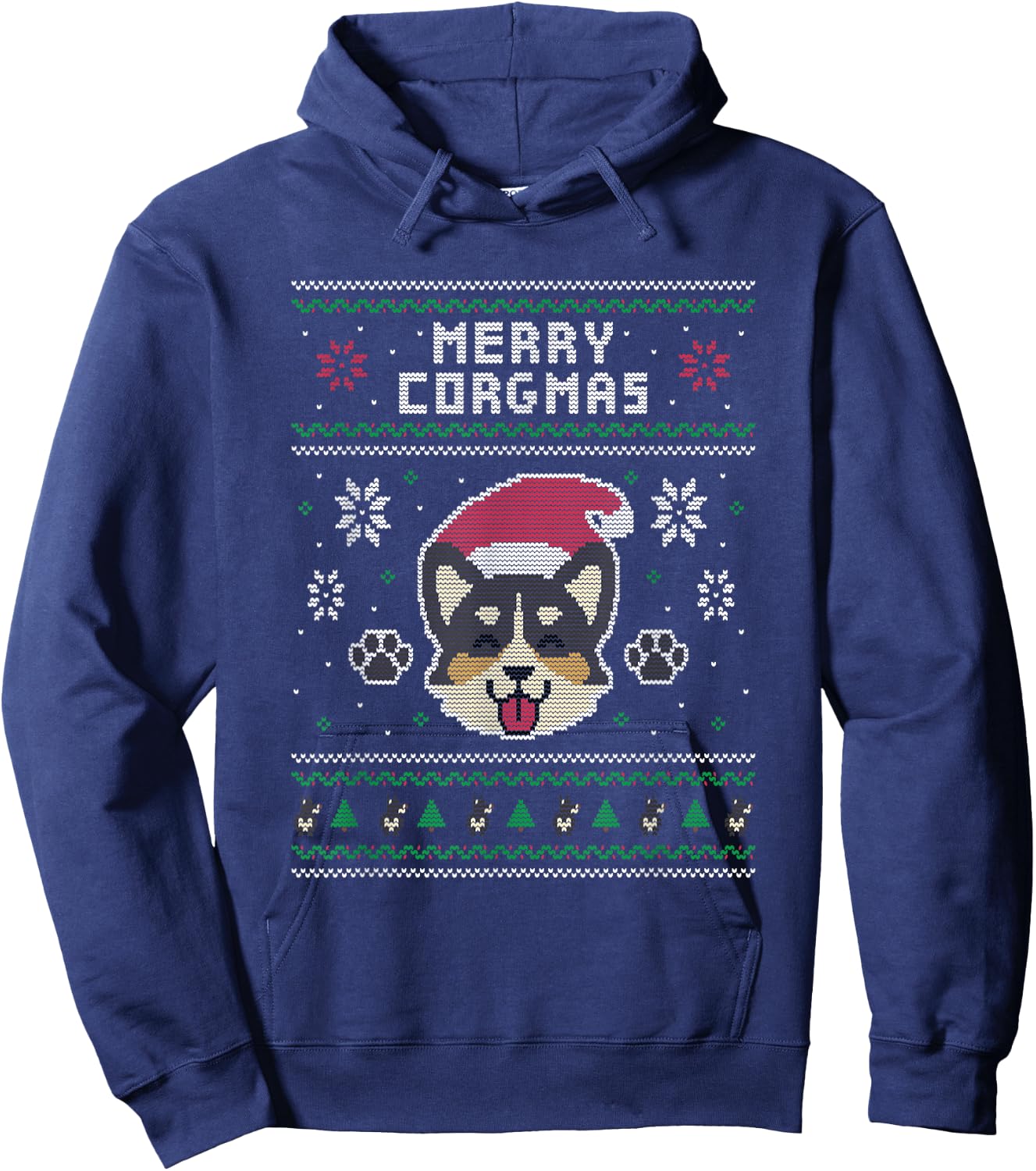 Official Corgi Ugly Christmas Sweater Hoodie - Hoodie | Navy