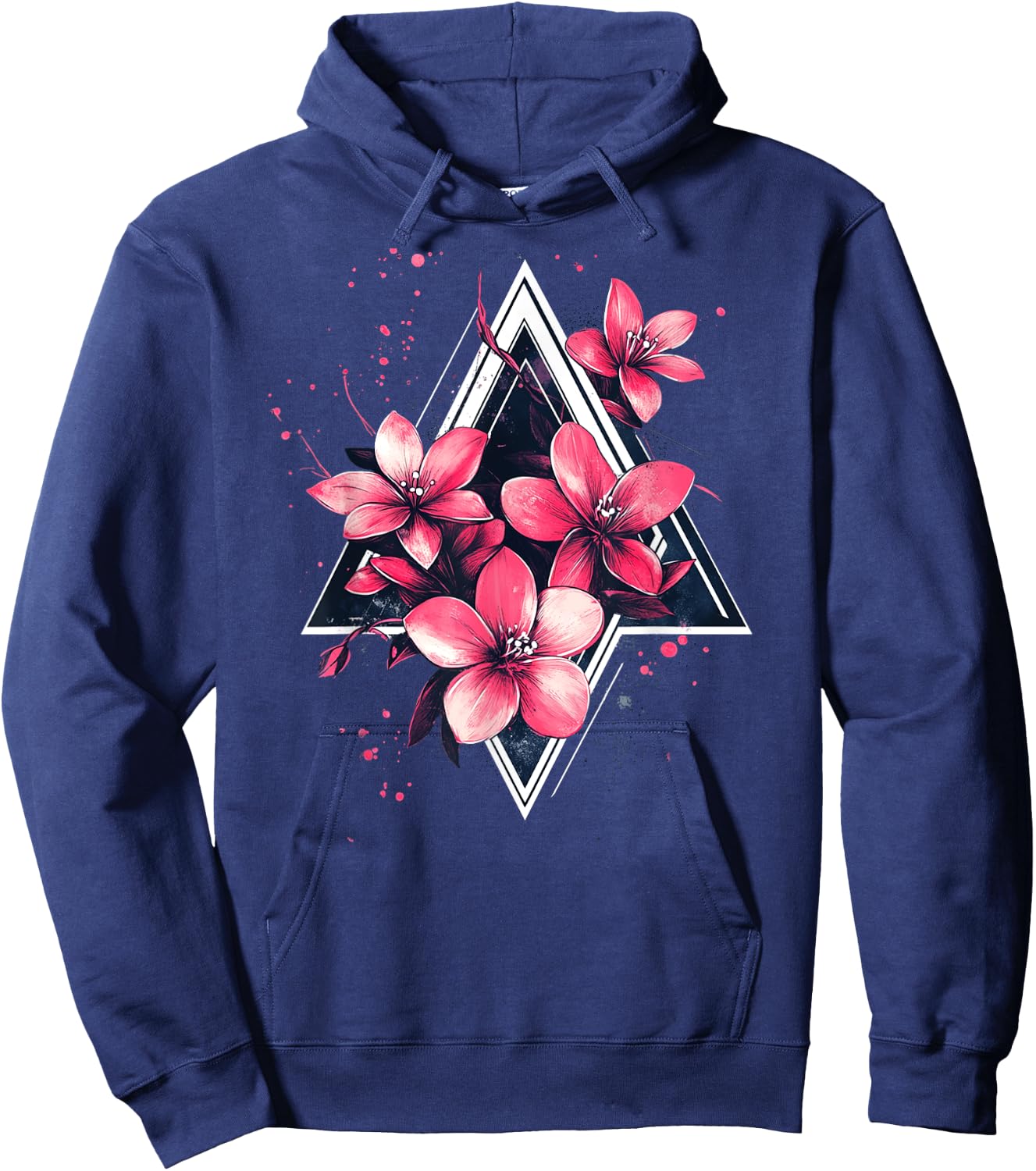 Flowers On Geometric Triangle Shapes Flower Hoodie - Hoodie | Navy
