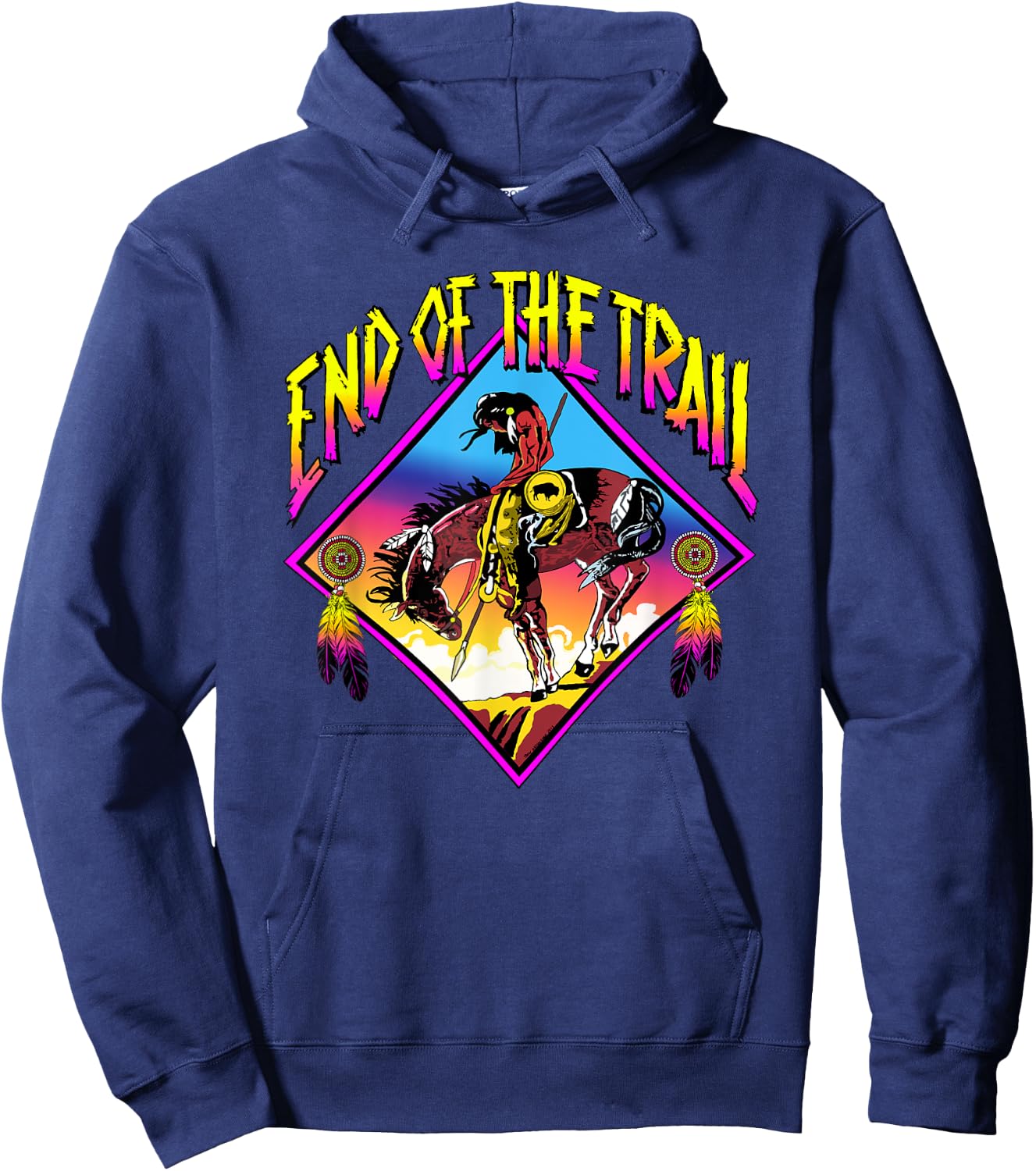 End Of The Trail Retro Native American Hoodie - Hoodie | Navy