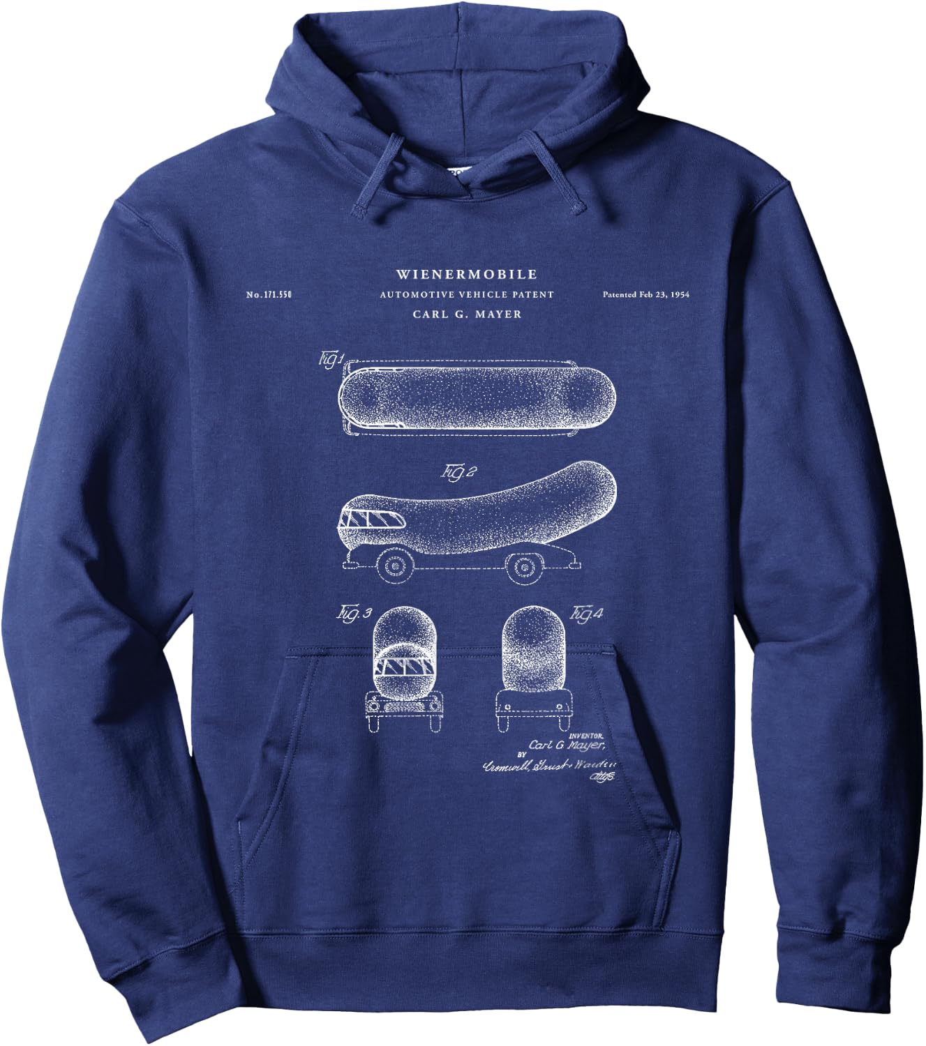 Patent Wienermobile Patent - Black, Small, , Short Sleeve, Classic Fit, Cotton 60% Polyester 40%, Everyday, Retro, Women's, Novelty Hoodie - Hoodie | Navy