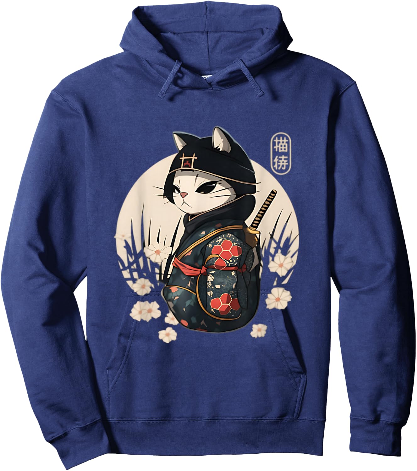 Japanese Samurai Cat Tattoo Kawaii Ninja Cat Hoodie - Hoodie | Navy