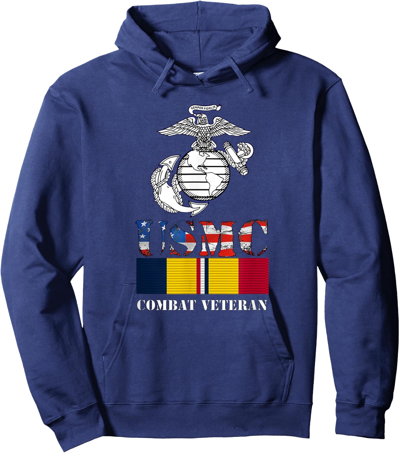 American Flag Combat Action Ribbon Vet Hoodie - Hoodie | Navy