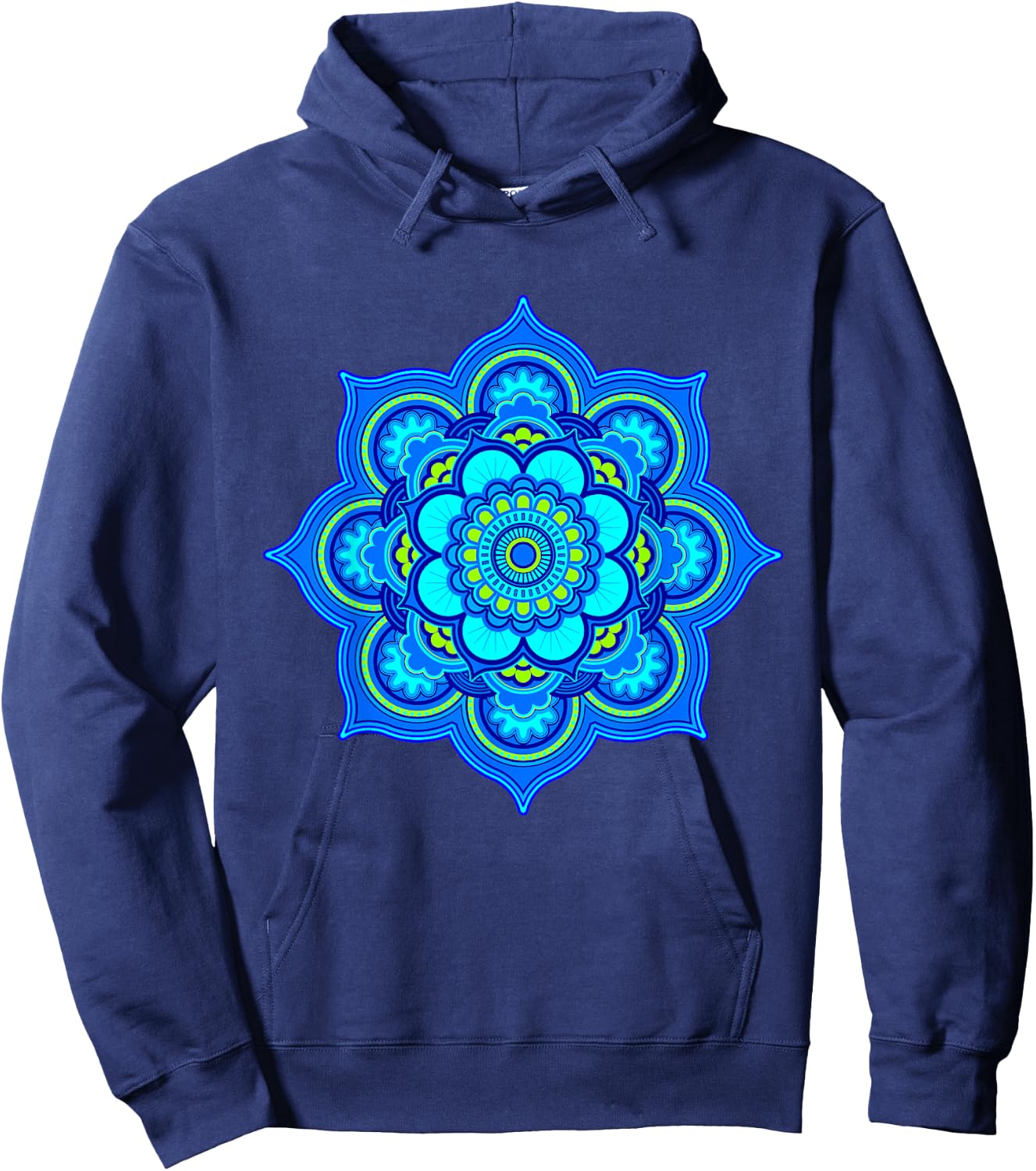Yoga Mandala bright blue and turquoise Hoodie - Hoodie | Navy