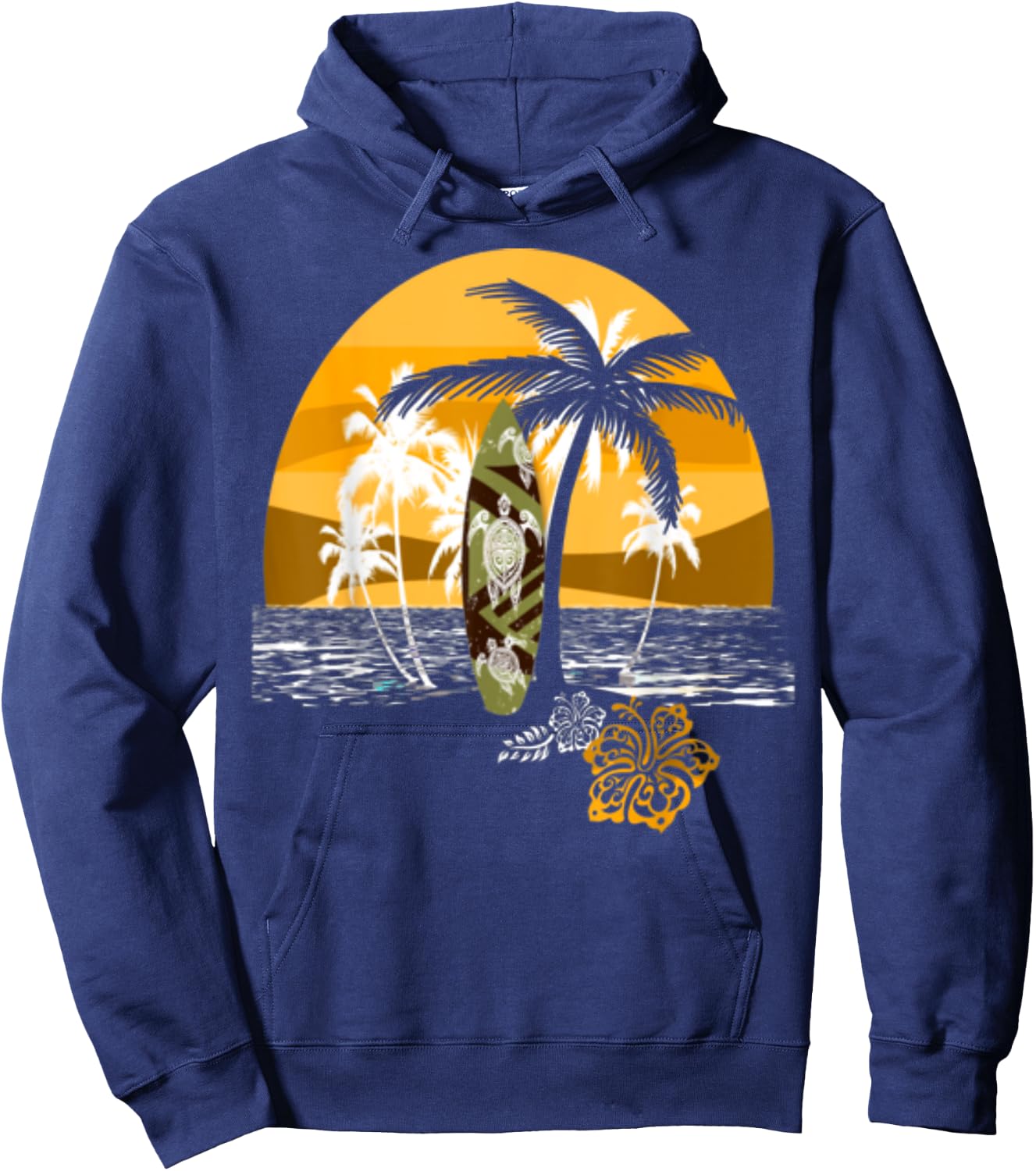 Retro Summer Beach Palm Tree Novelty Men Women Hoodie - Hoodie | Navy