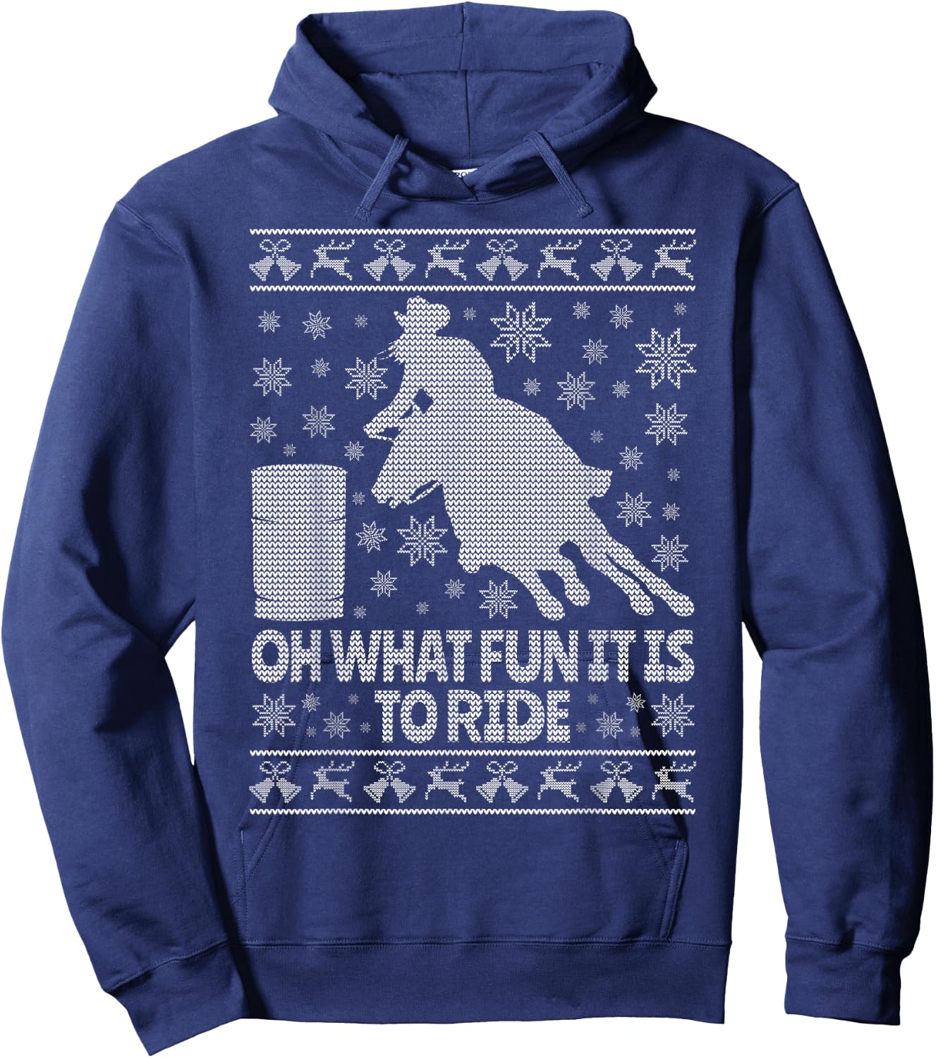 Barrel Racing Ugly Christmas Horse Race Rodeo Hoodie - Hoodie | Navy