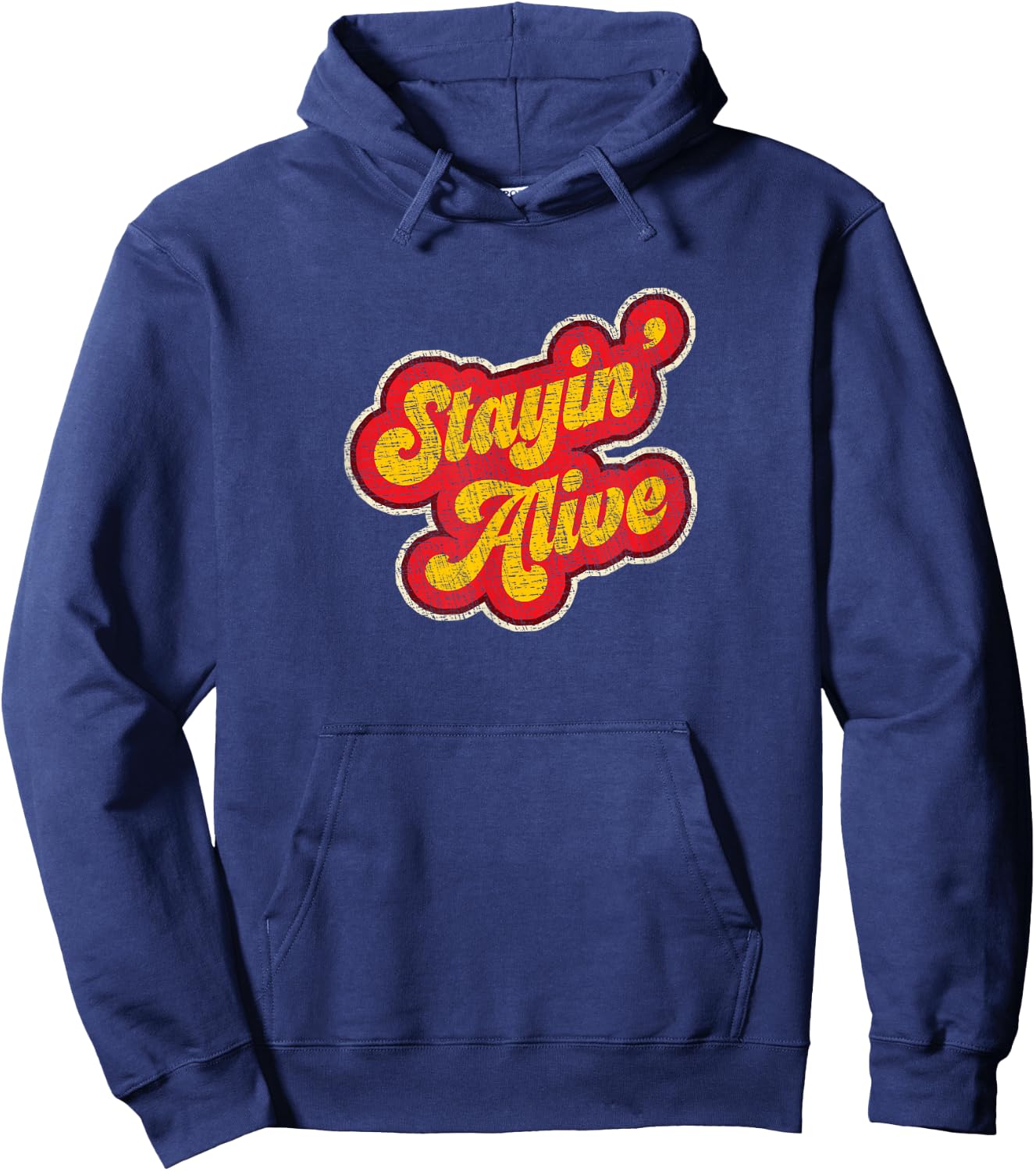 Stayin' Alive Vintage 1970s Classic Distressed Hoodie - Hoodie | Navy