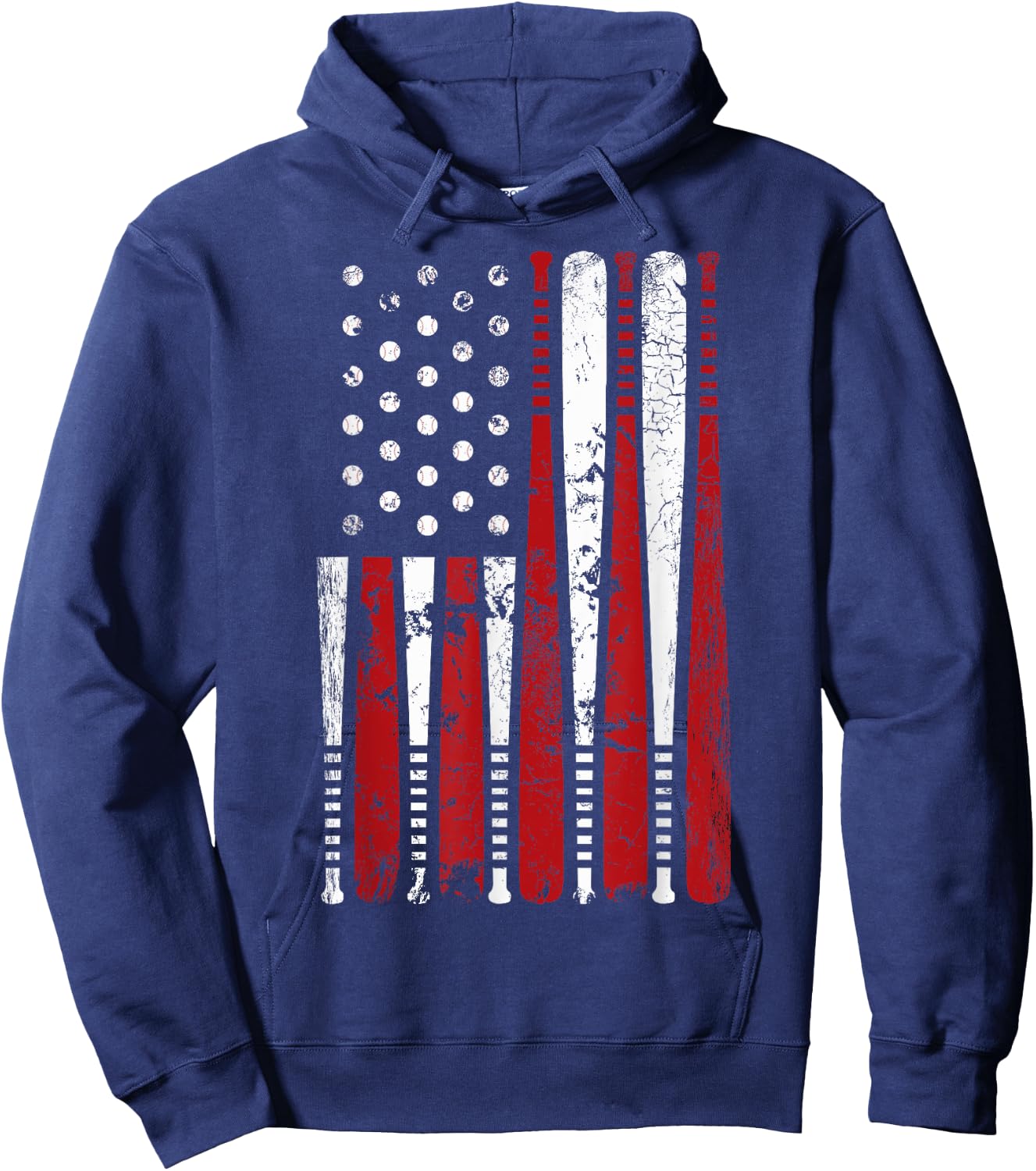 Vintage Baseball Bat American USA Flag Graphic Hoodie - Hoodie | Navy