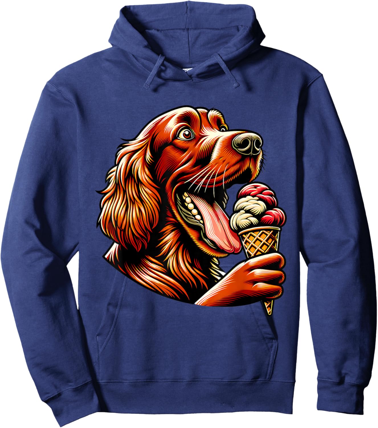 Irish Setter Eating Ice Cream Cone Cute Dog Hoodie - Hoodie | Navy