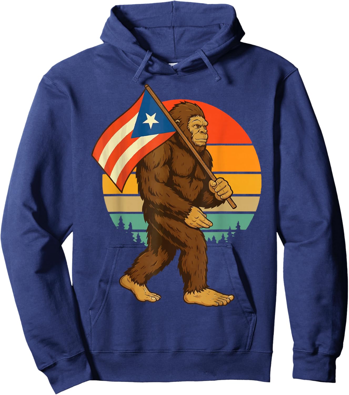 Bigfoot Puerto Rico Flag Retro Boricua Hoodie - Hoodie | Navy