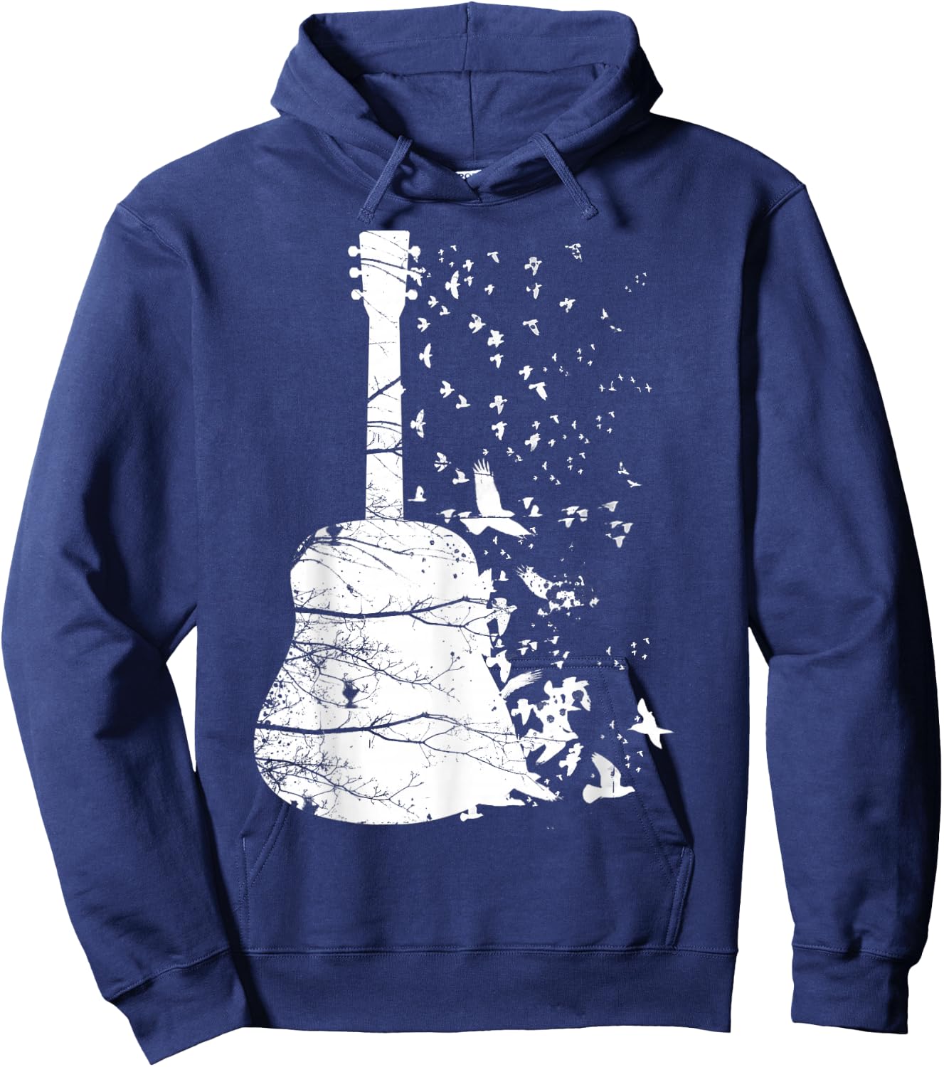 Fantastic Nature Guitar with Flying Birds Hoodie - Hoodie | Navy