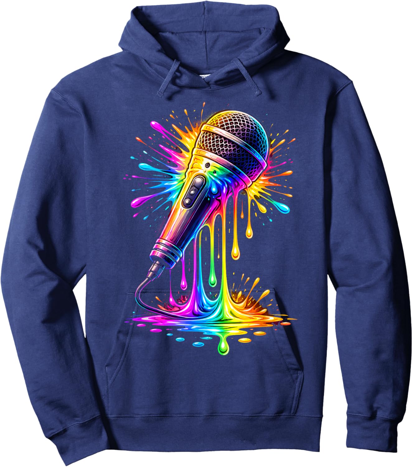 Color Splash Microphone Singer Music Graphic Hoodie - Hoodie | Navy