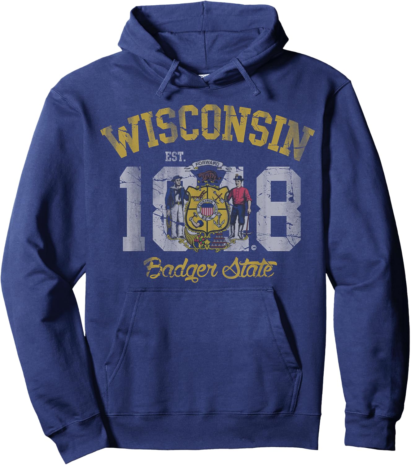 Wisconsin Badger State Flag Vintage Fade Hoodie - Hoodie | Navy