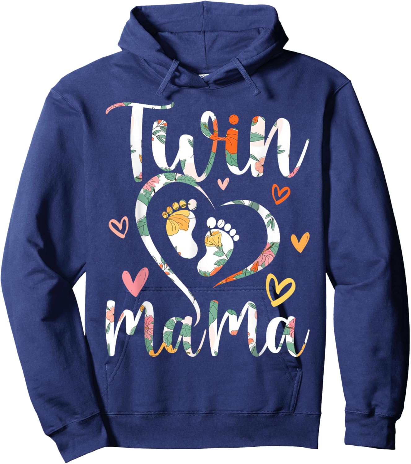 Floral Twin Mama Mom to Be Pregnant with Twins Hoodie - Hoodie | Navy