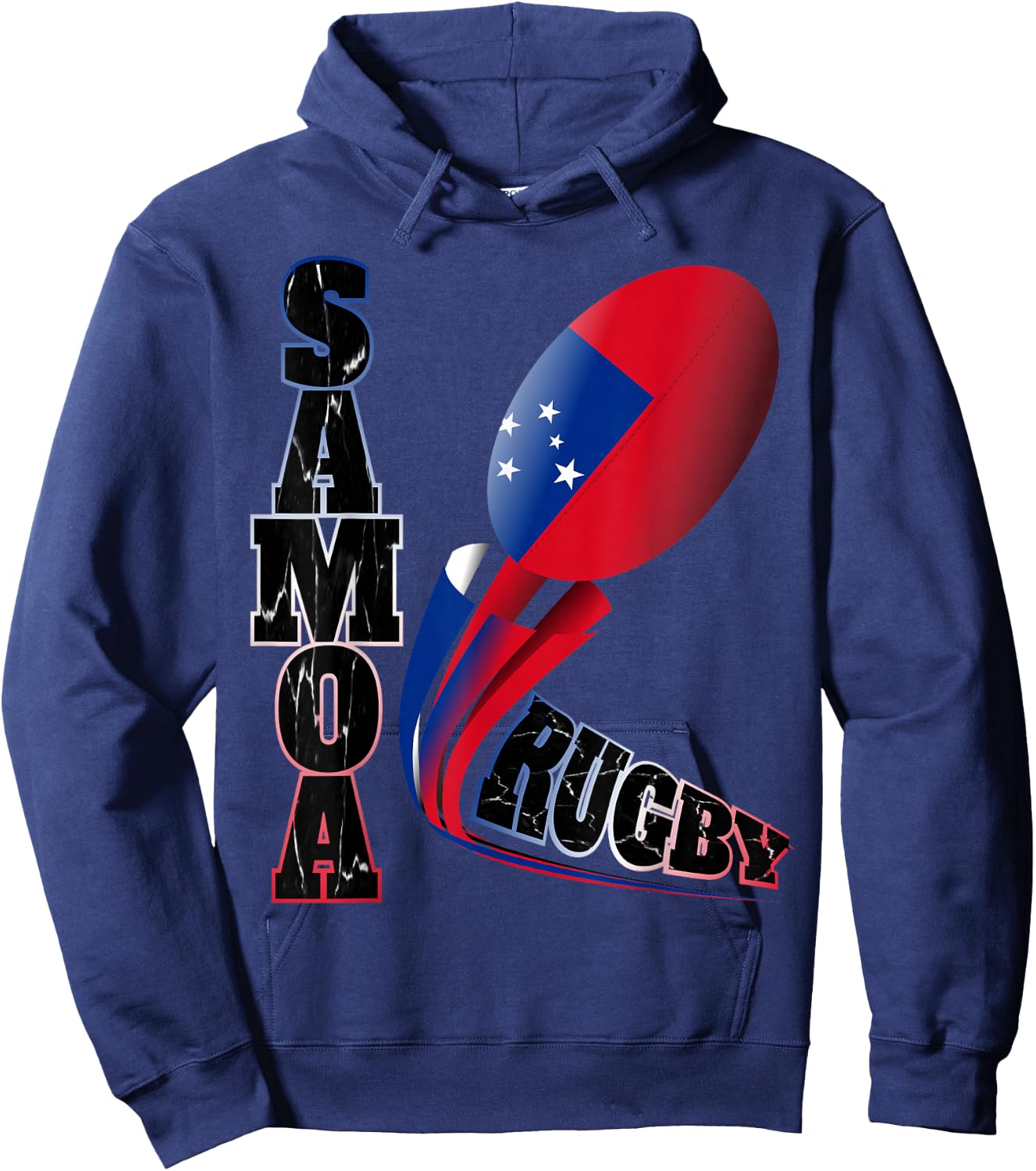 Samoa Rugby Fan Distressed Marbled Text Graphic Hoodie - Hoodie | Navy