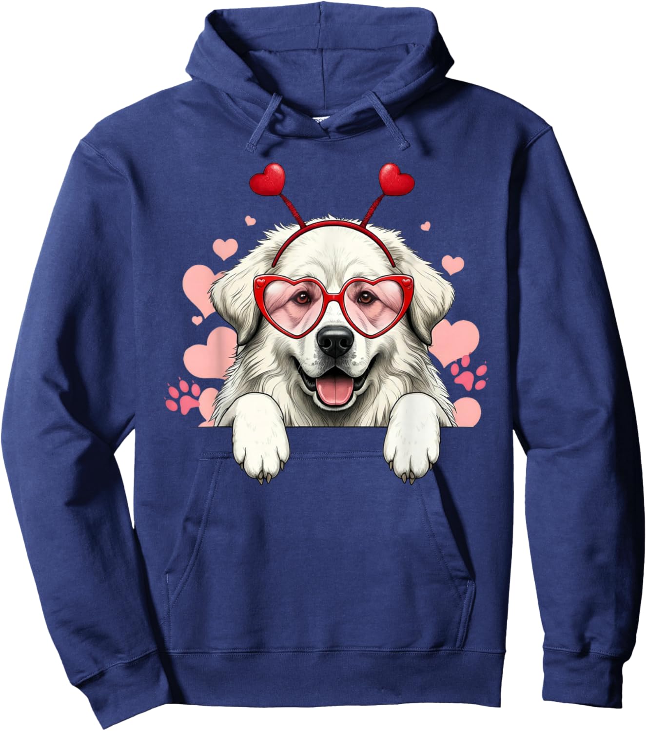 Funny Great Pyrenees Heart Headband Valentine Hoodie - Hoodie | Navy