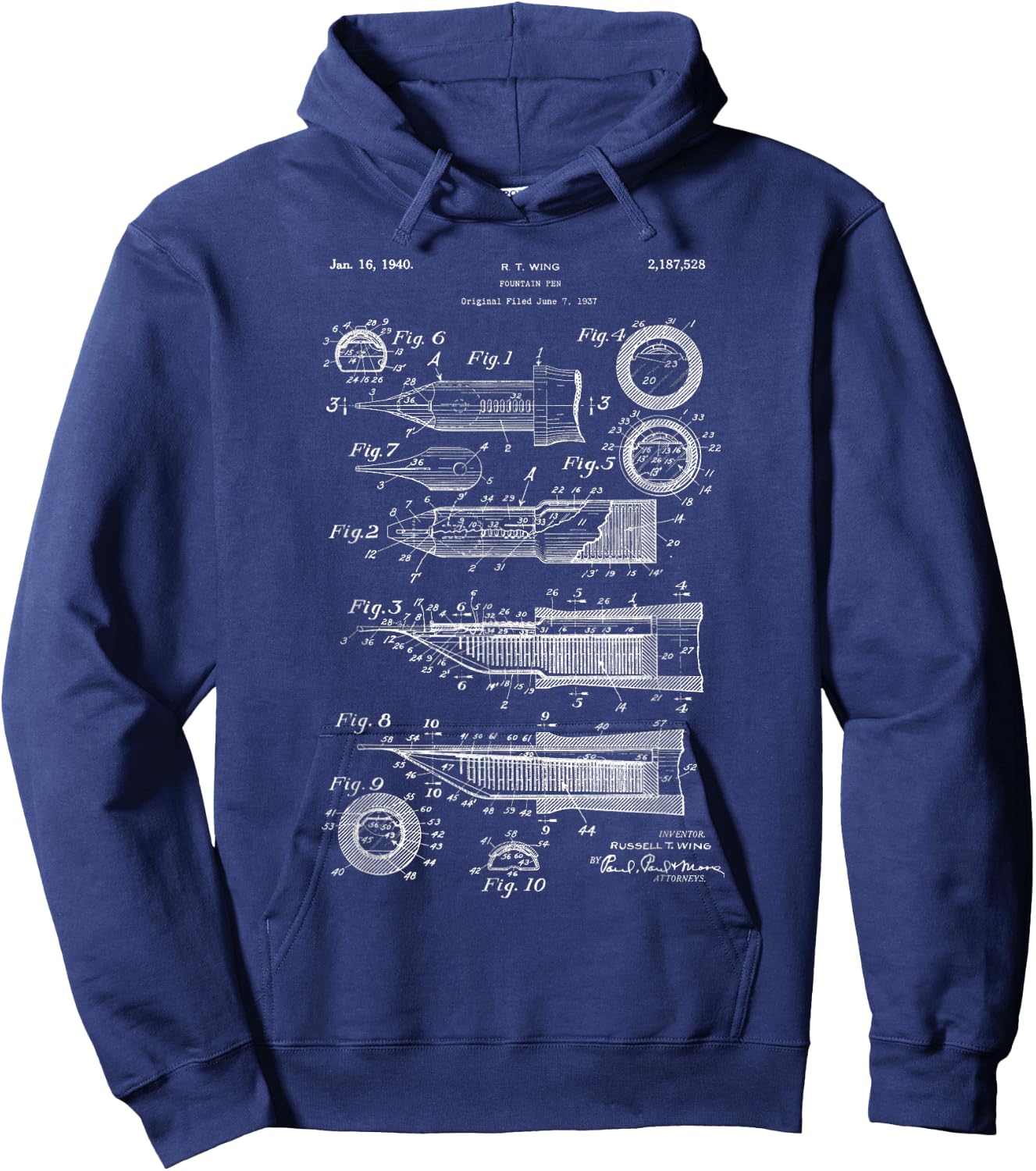Vintage Patent Drawing Fountain Pen Hoodie - Hoodie | Navy