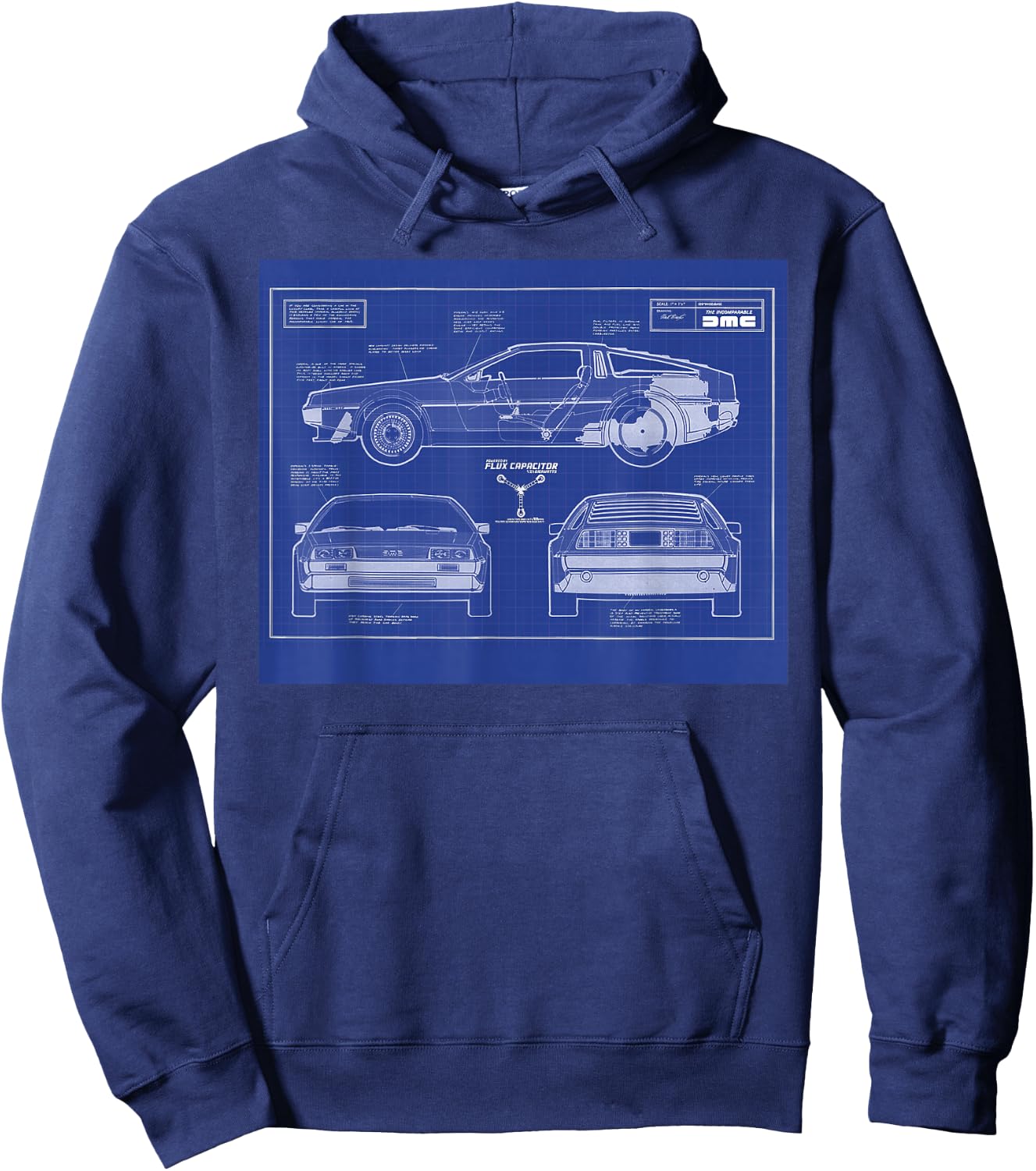 Back To The Future - DeLorean Blueprint Hoodie - Hoodie | Navy