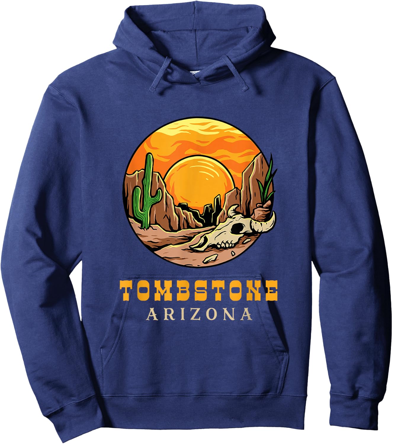 Tombstone Arizona Retro Cactus and Sun Hoodie - Hoodie | Navy