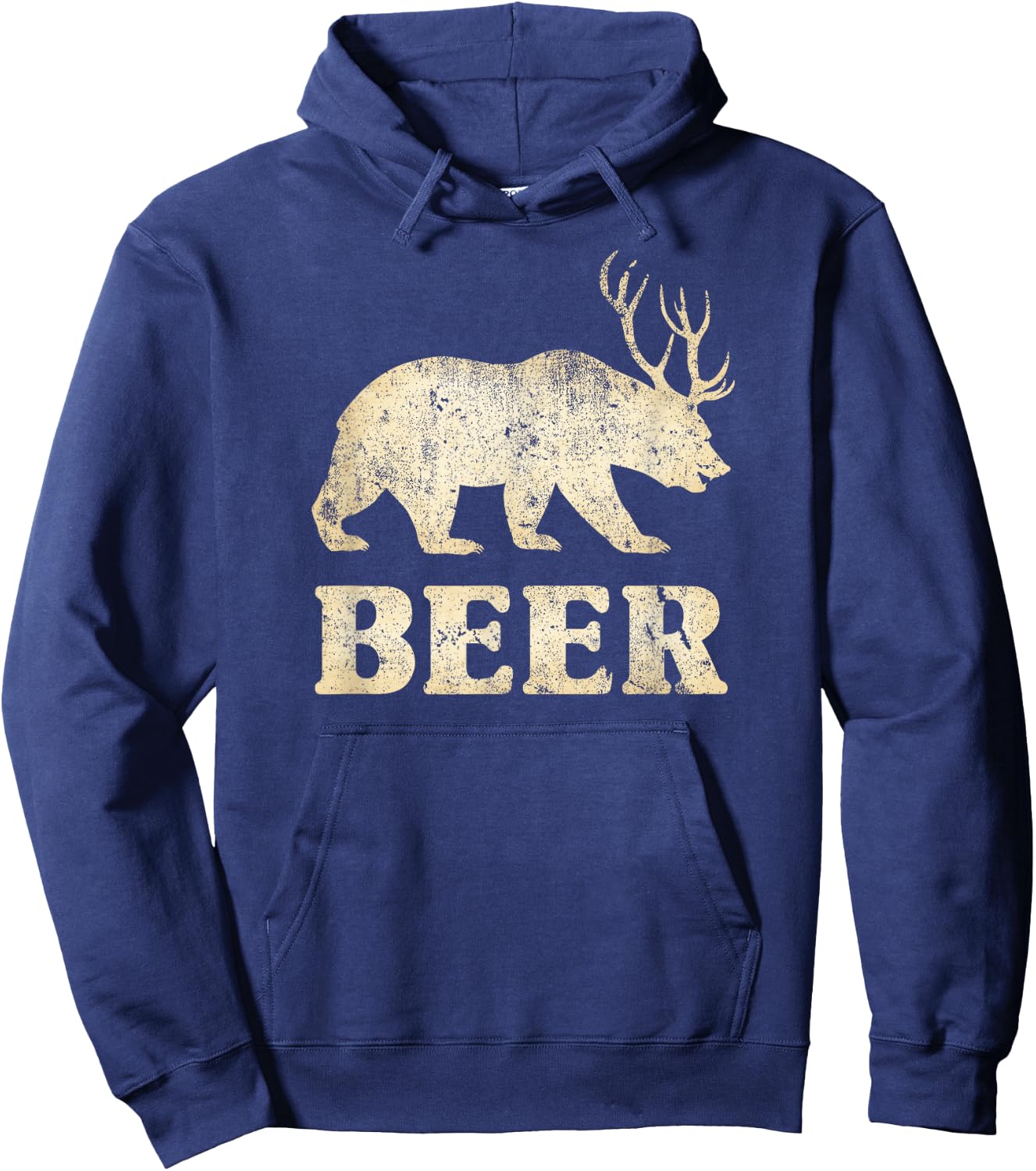 Vintage Bear Deer Funny Beer Small Hoodie - Hoodie | Navy