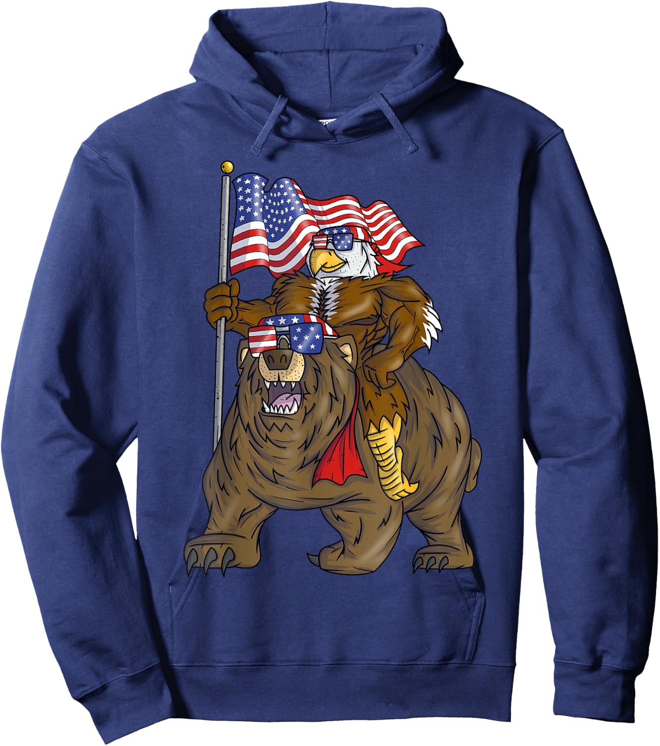 4th of July Boys Proud American Bald Eagle Bear Hoodie - Hoodie | Navy