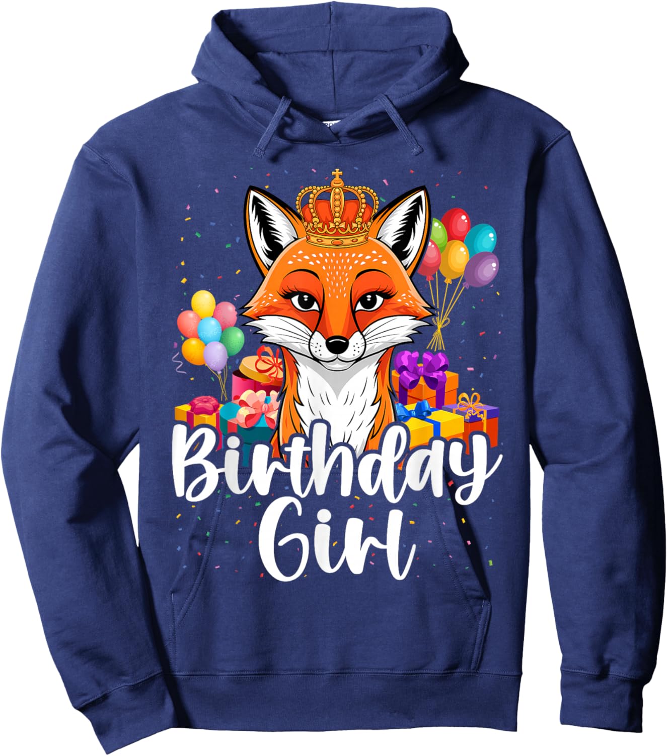 Birthday Girl Party Animal Cool Cute Fox Hoodie - Hoodie | Navy