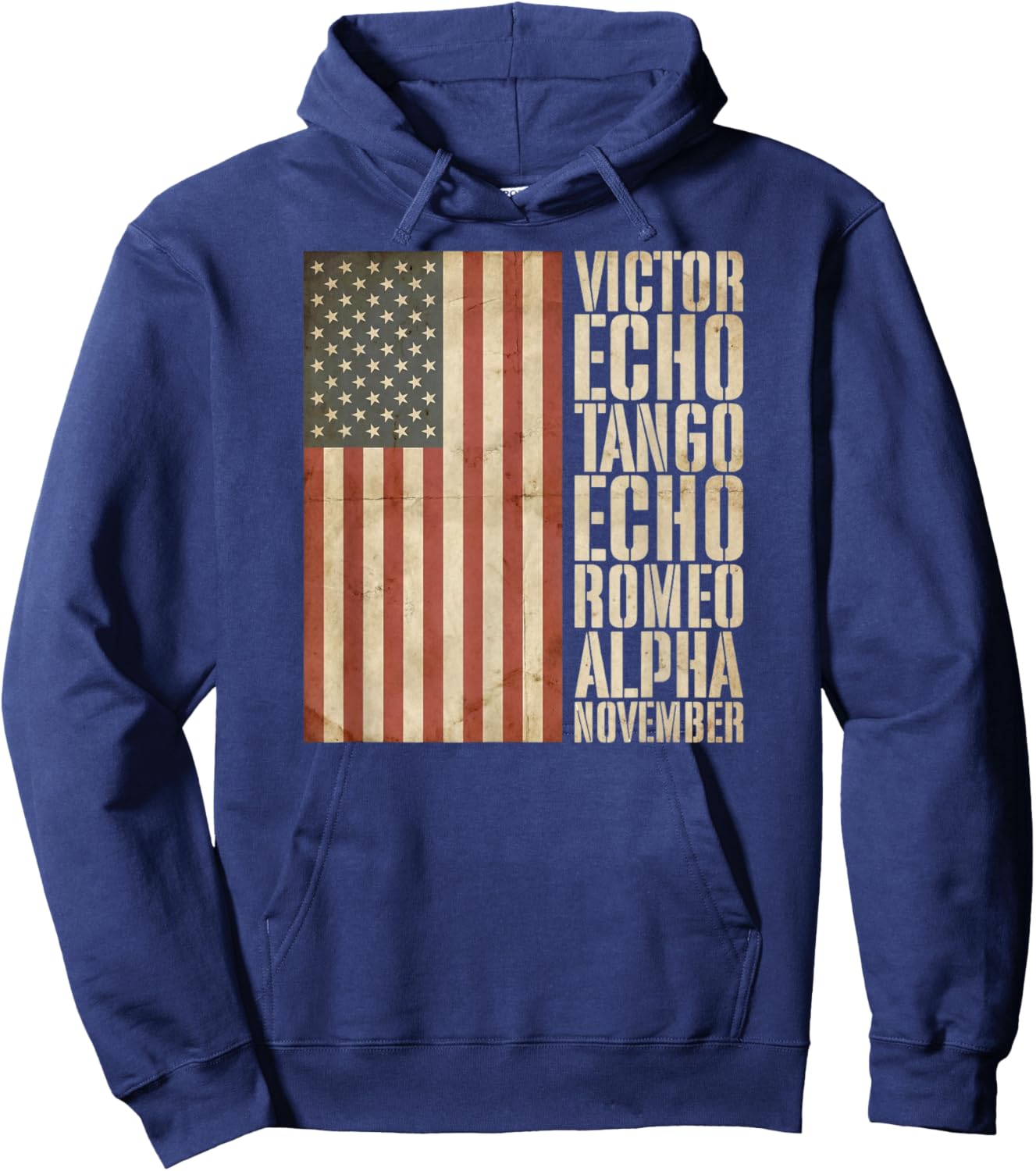 Veteran Military Alphabet American Flag Aged Hoodie - Hoodie | Navy