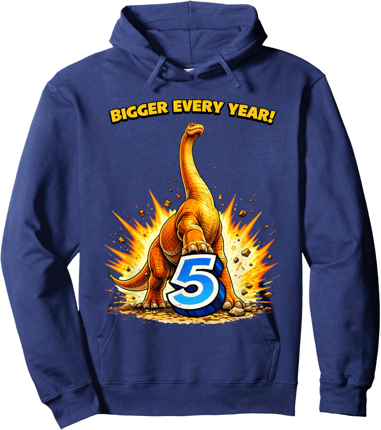 Bigger Every Year Dinosaur 5th Birthday Hoodie - Hoodie | Navy