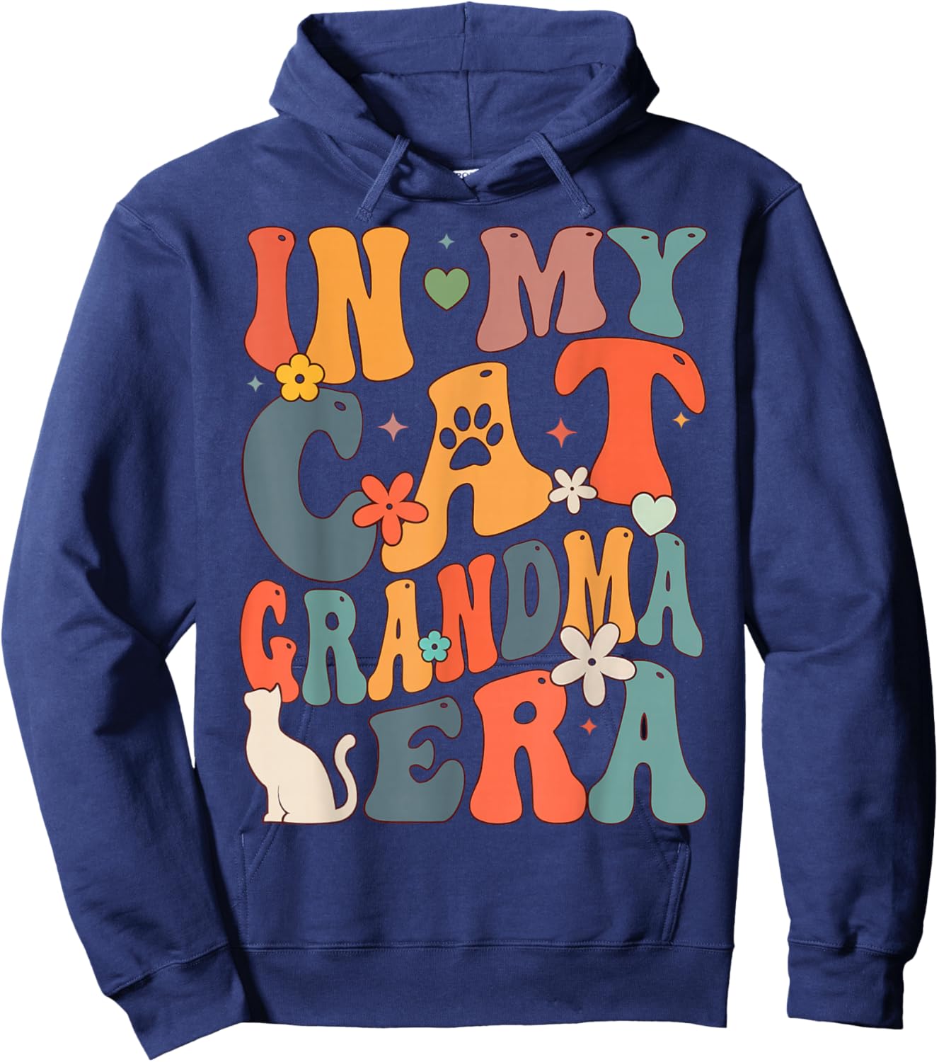 Retro Groovy Funny In My Cat Grandma Era Hoodie - Hoodie | Navy