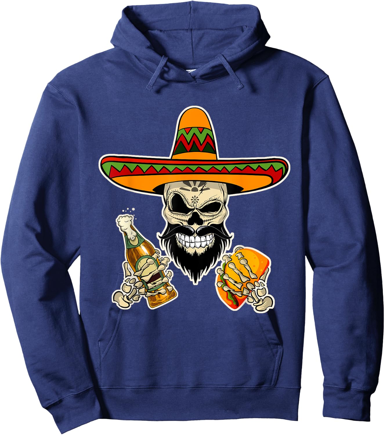 Mexican Sugar Skull with Tacos and Beer Funny Hoodie - Hoodie | Navy