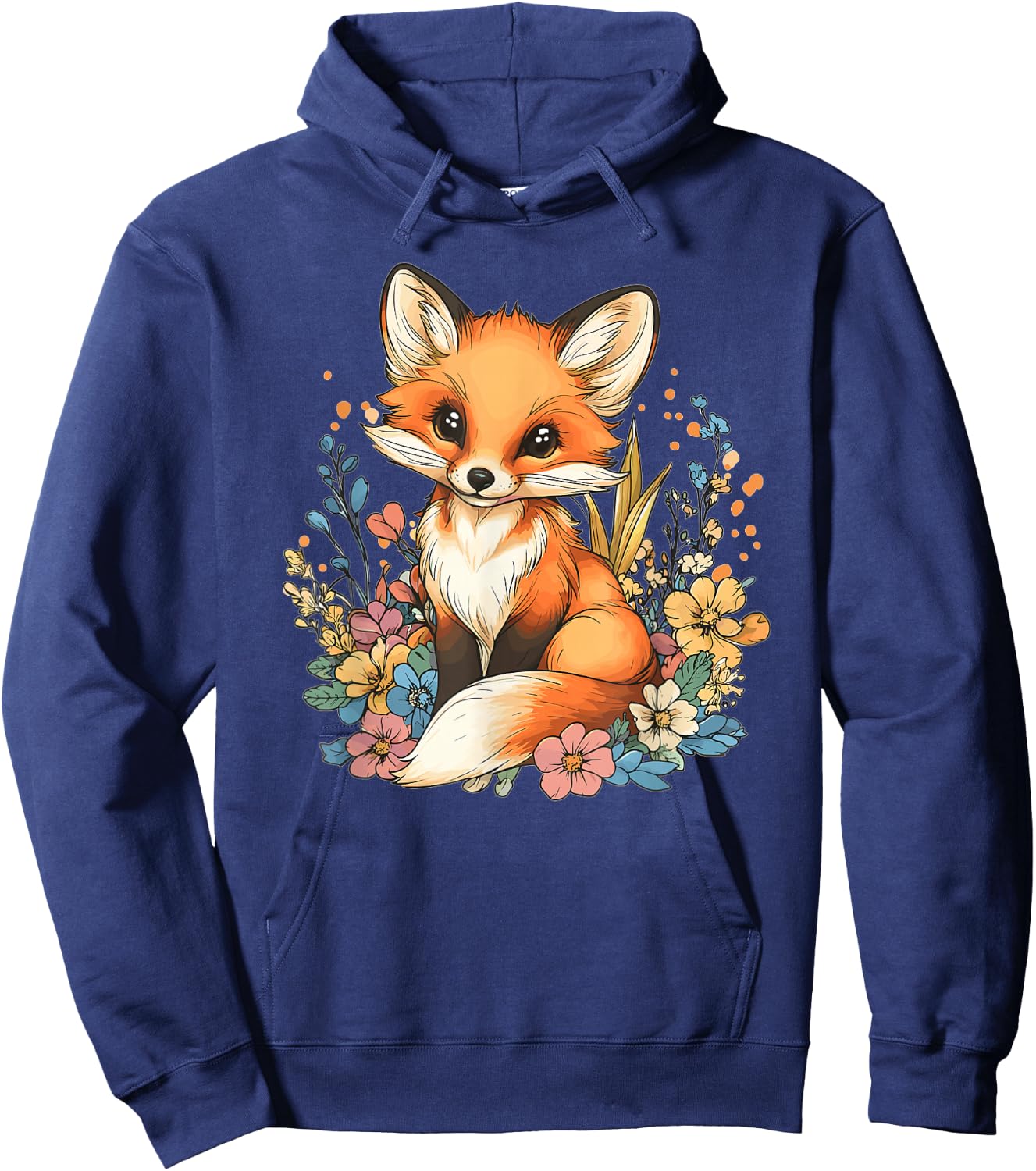 Cute Fox with Flowers I Kids Fox Hoodie - Hoodie | Navy