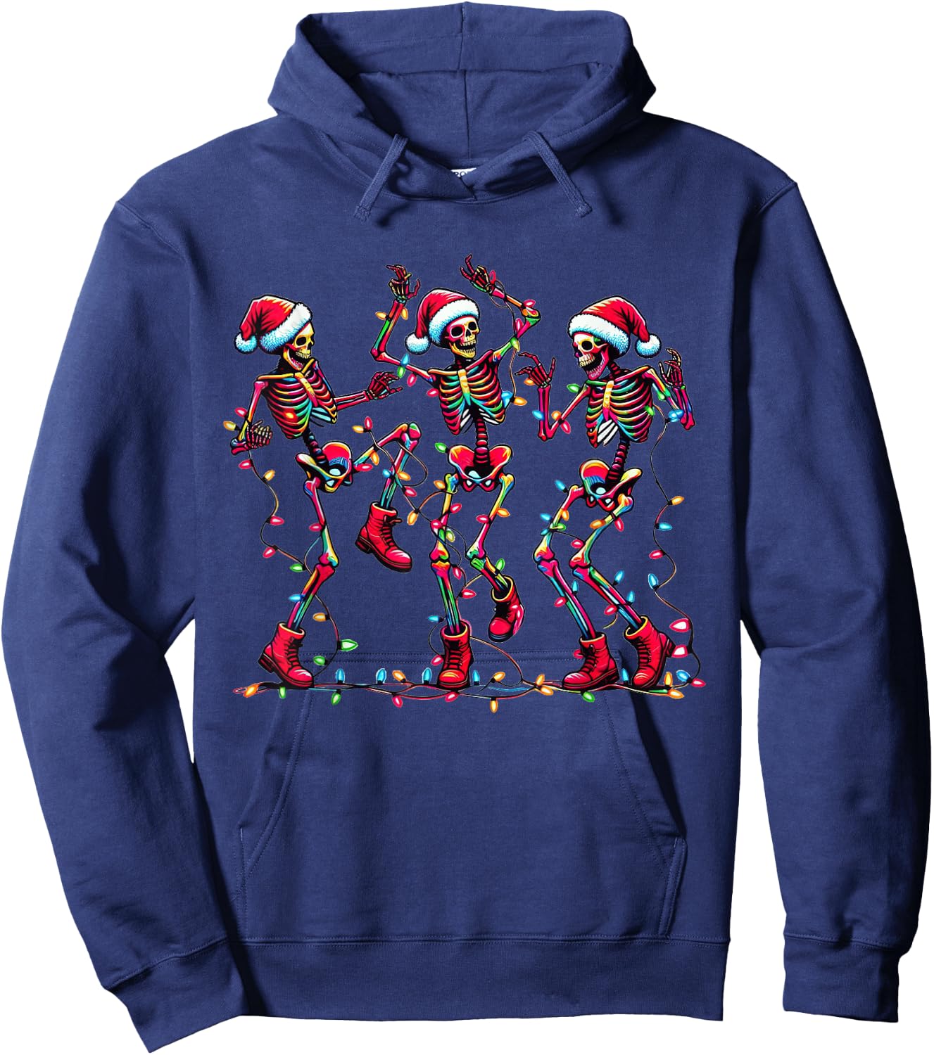 Christmas Skeleton Santa Dancing Lights Hoodie - Hoodie | Navy