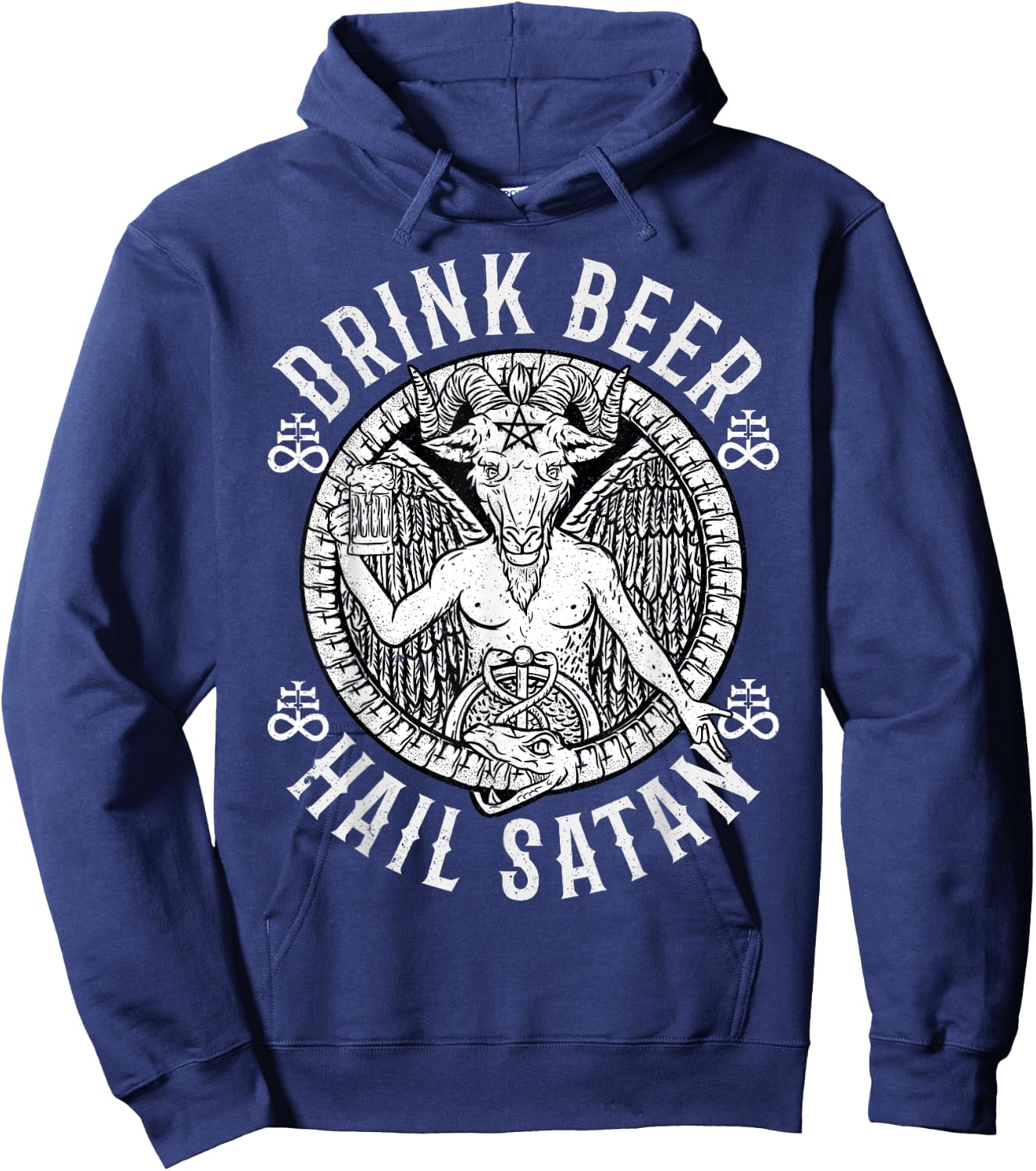 Drink Beer Hail Satan I Satanic Baphomet Hoodie - Hoodie | Navy