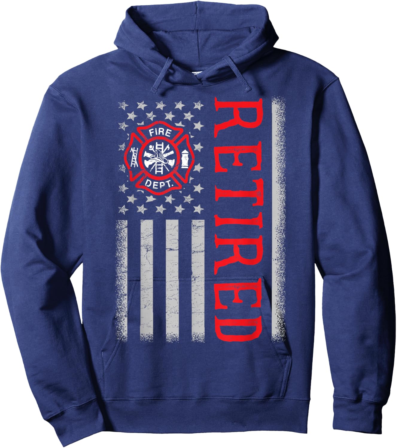 Thin Red Line Firefighter American Flag Retired Hoodie - Hoodie | Navy