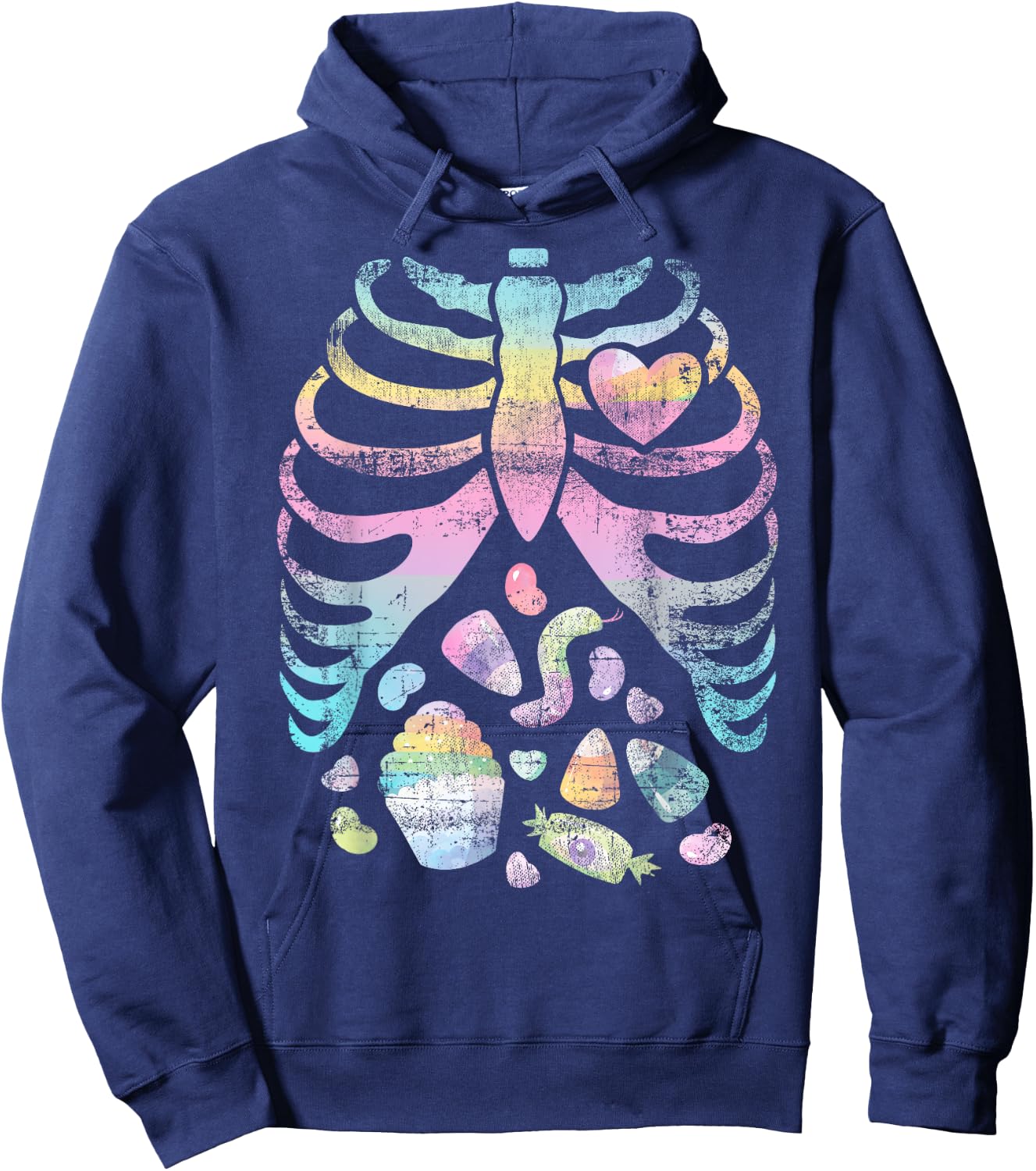 Pastel Goth Skeleton Halloween Rainbow Gift Hoodie - Hoodie | Navy