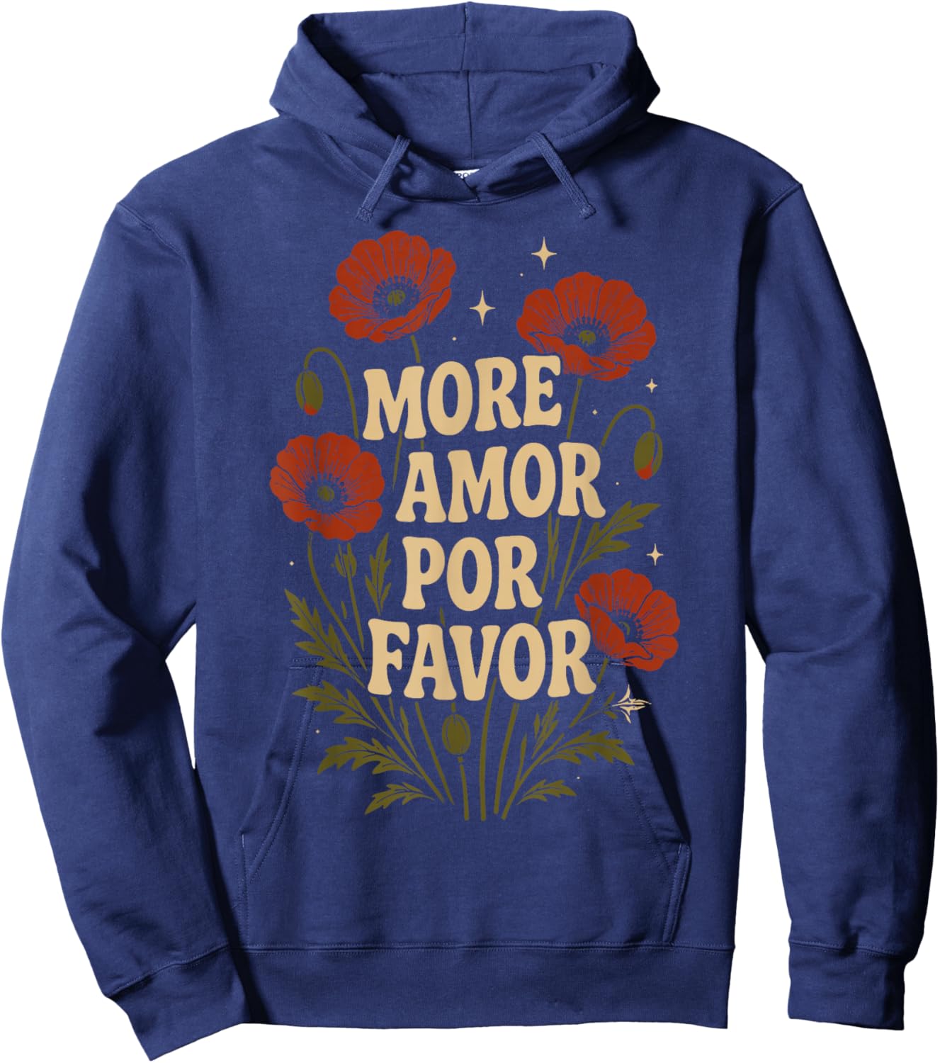 More Amor Por Favor Poppy Flowers Spanish Retro Hoodie - Hoodie | Navy