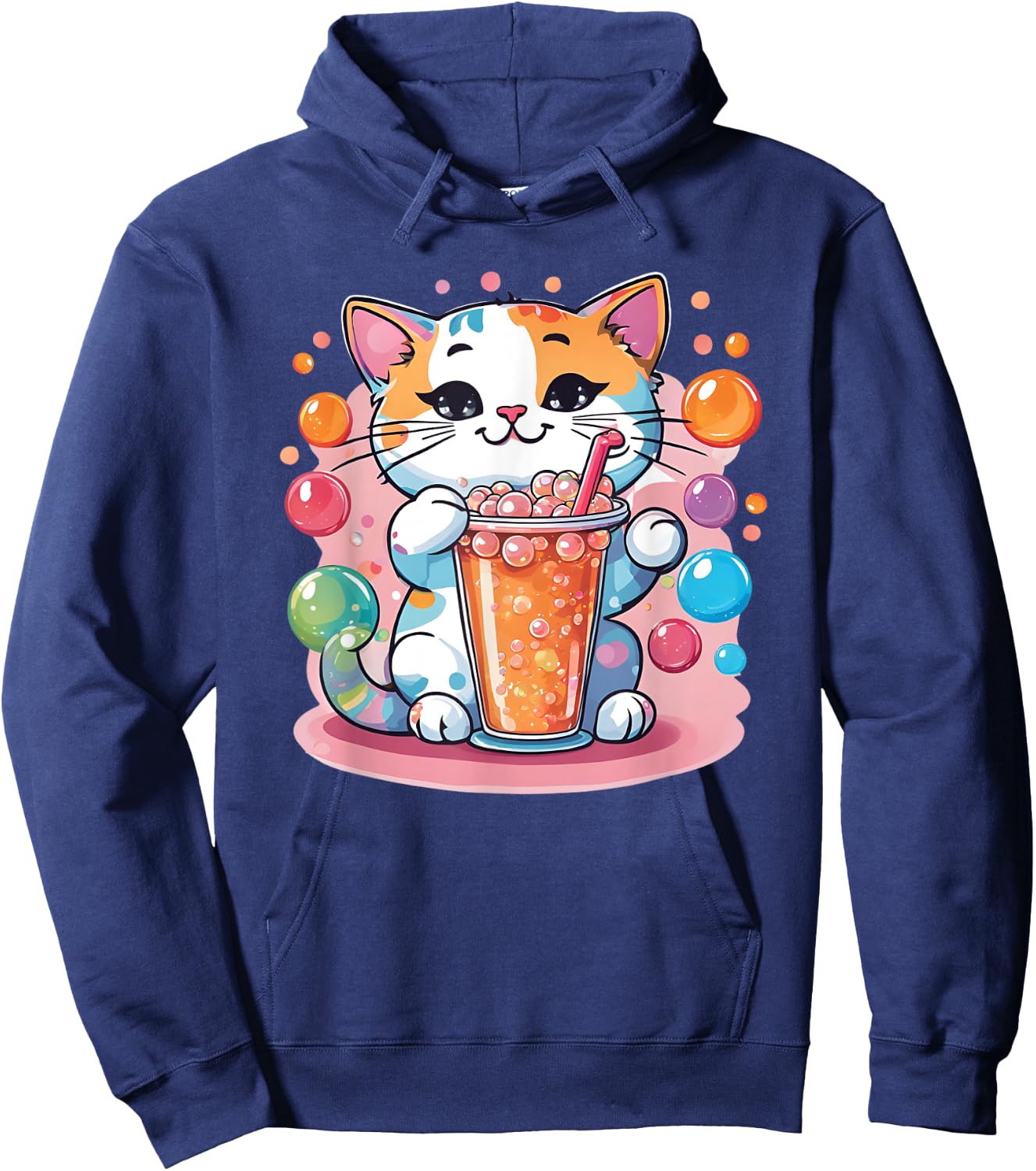 Cat Boba Tea Bubble Tea Anime Kawaii Neko Hoodie - Hoodie | Navy