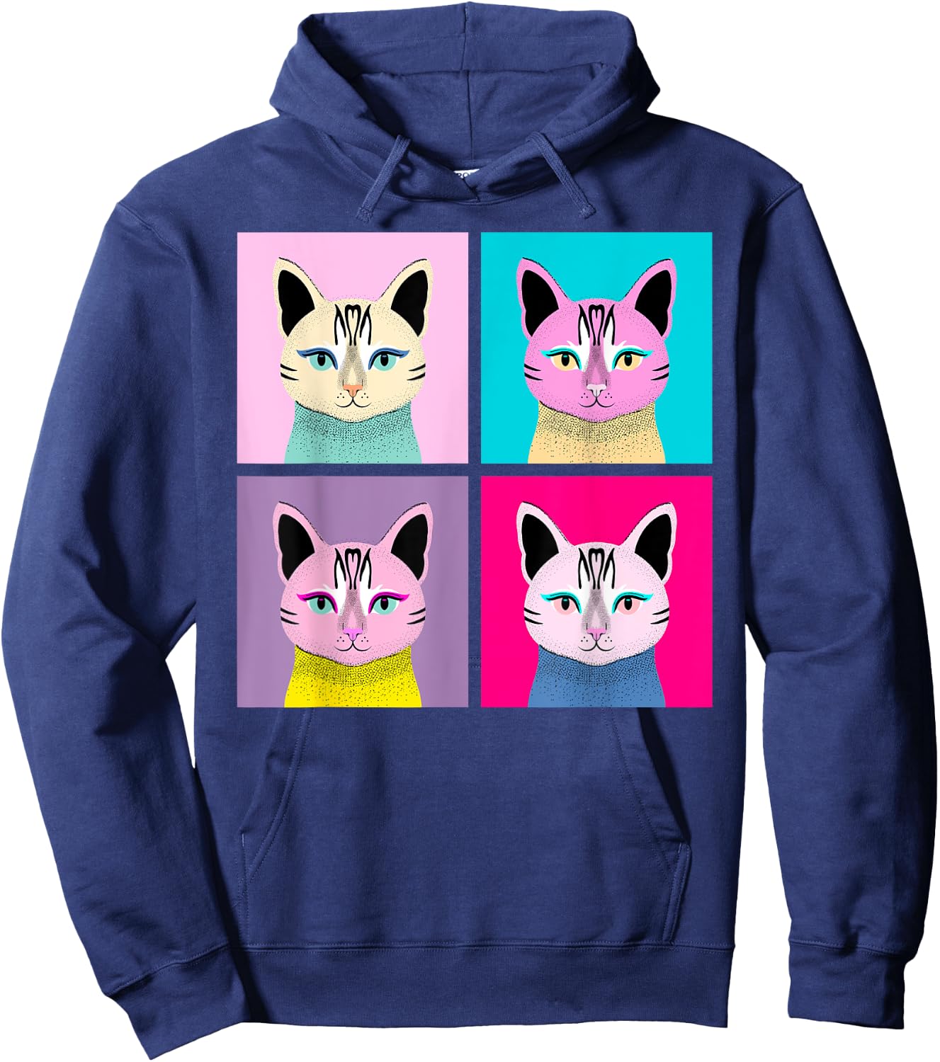 Pop-Art Cat Illustrated Women Kids Hoodie - Hoodie | Navy
