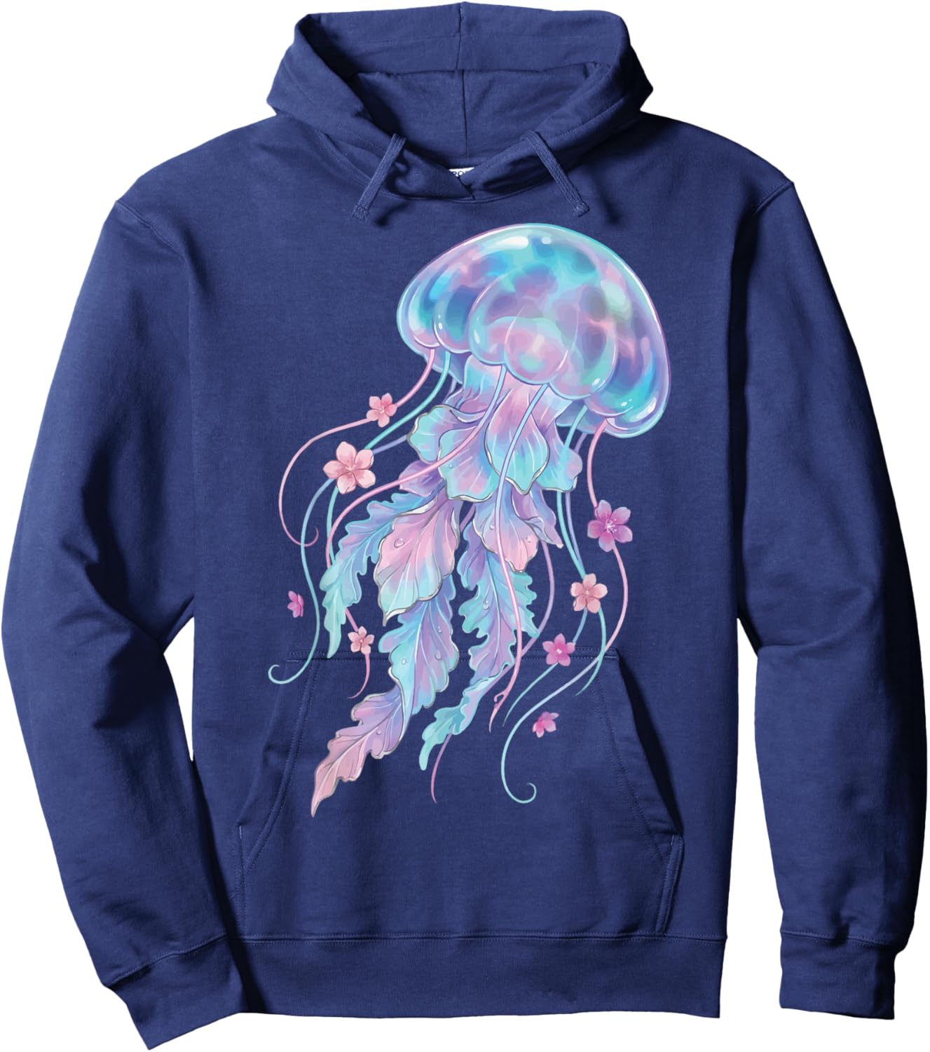 Jellyfish Floral Ocean Flowers Hoodie - Hoodie | Navy