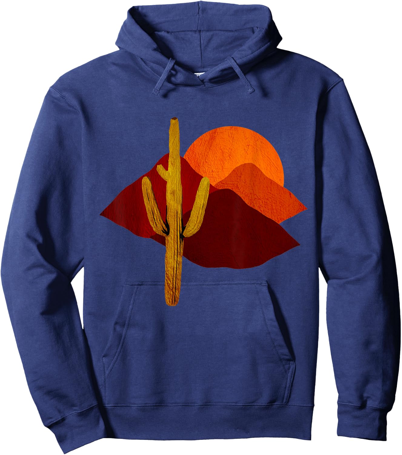 "Saguaro Sunset" Vintage Desert Cactus Scene Hoodie - Hoodie | Navy