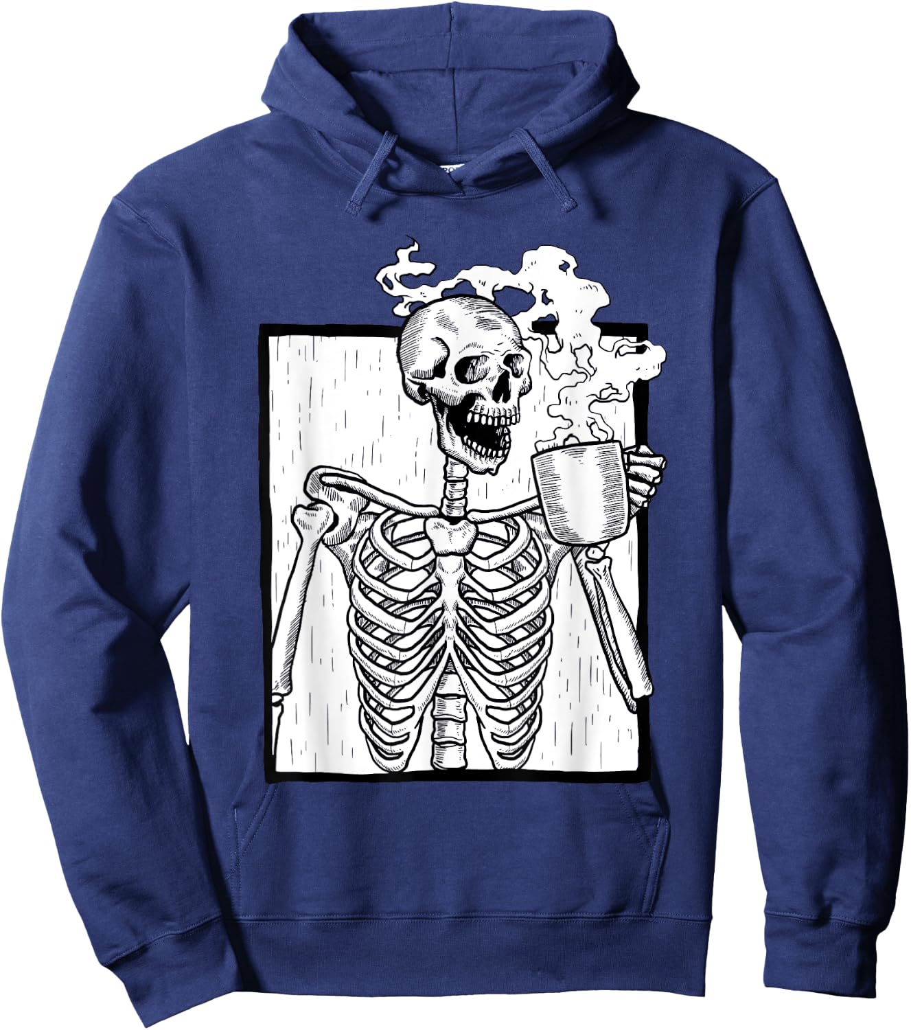 Halloween Coffee Drinking Skeleton Coffee Skull Hoodie - Hoodie | Navy